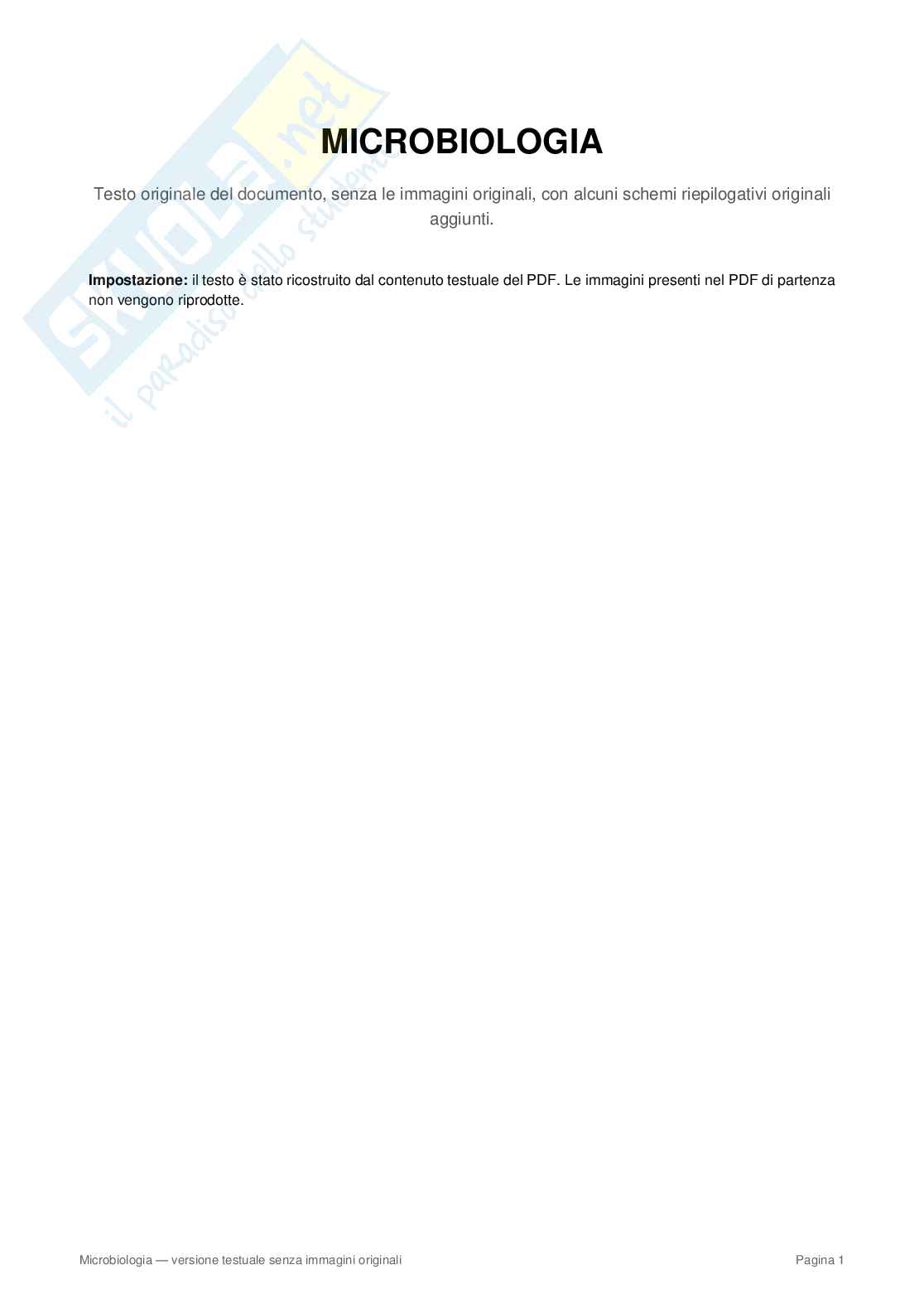Appunti completi di Microbiologia – Cellula procariote, batteri, metabolismo e microrganismi Pag. 1