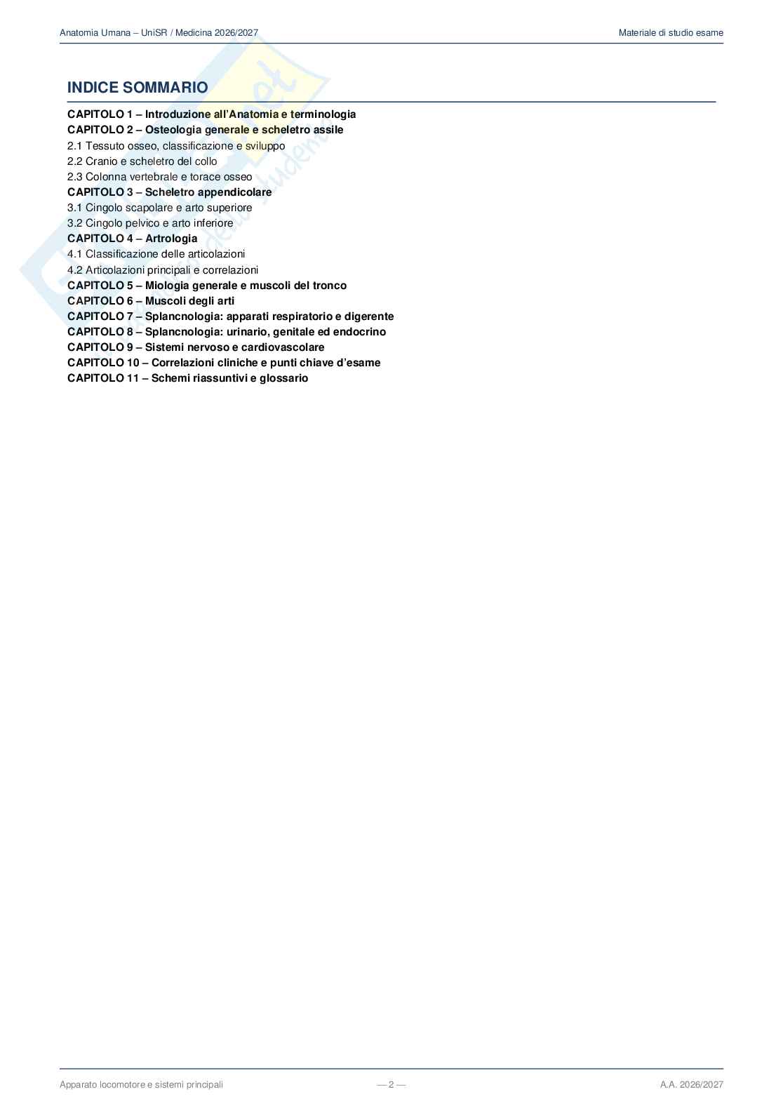 Anatomia umana, 1° anno  – Appunti completi 2026/2027 Pag. 2