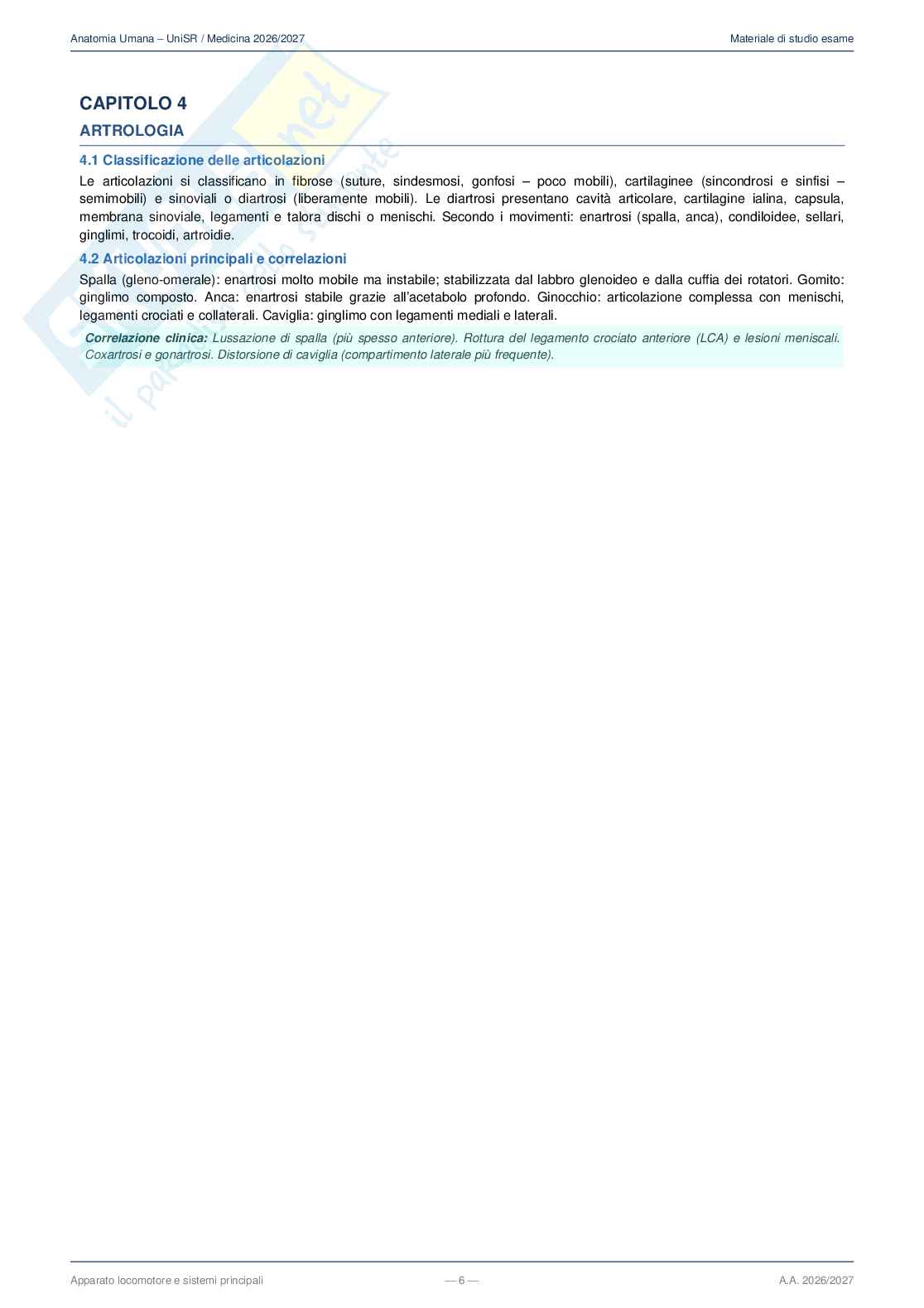 Anatomia umana, 1° anno  – Appunti completi 2026/2027 Pag. 6