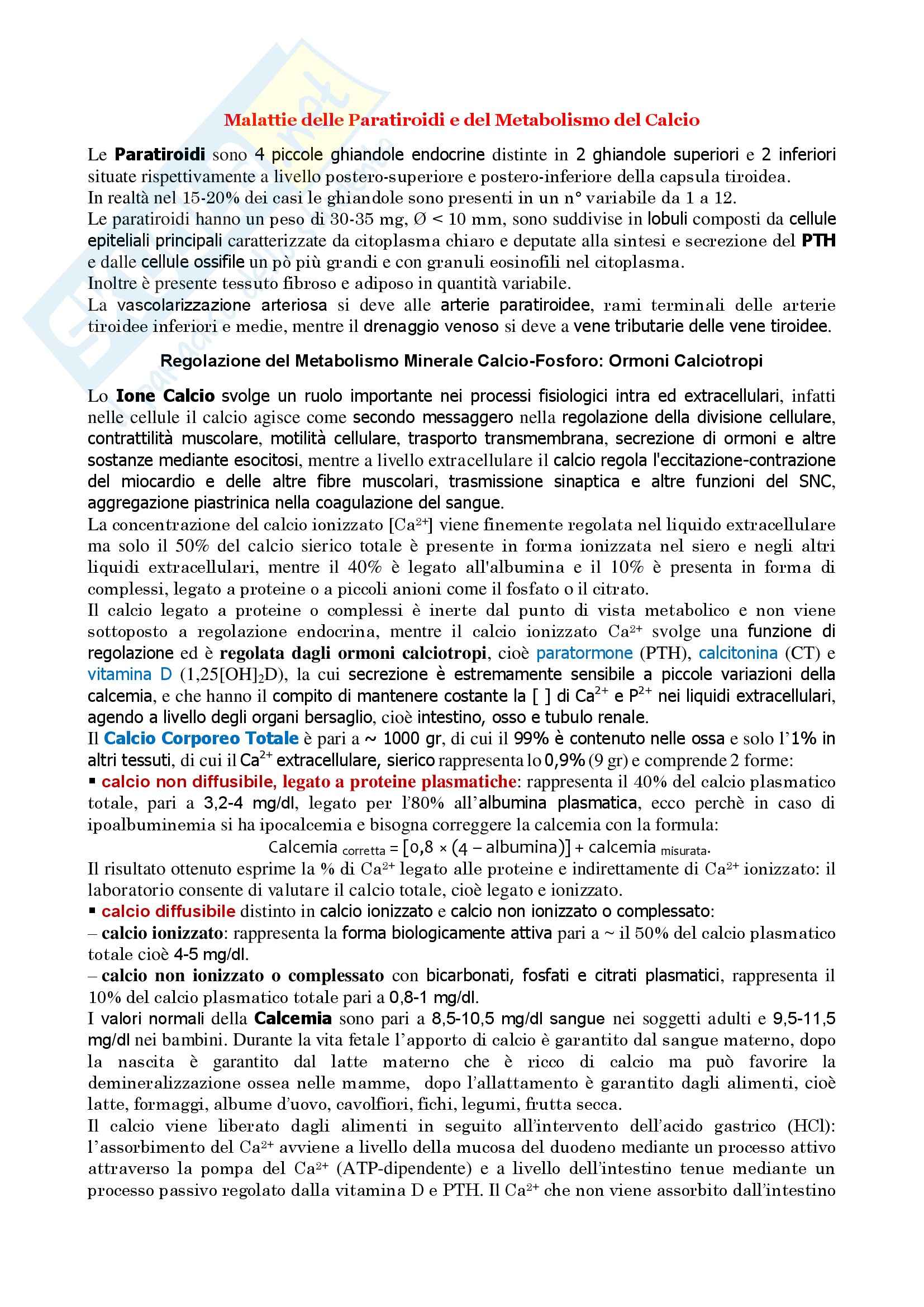 Endocrinologia - malattie delle paratiroidi e del metabolismo del calcio Pag. 1