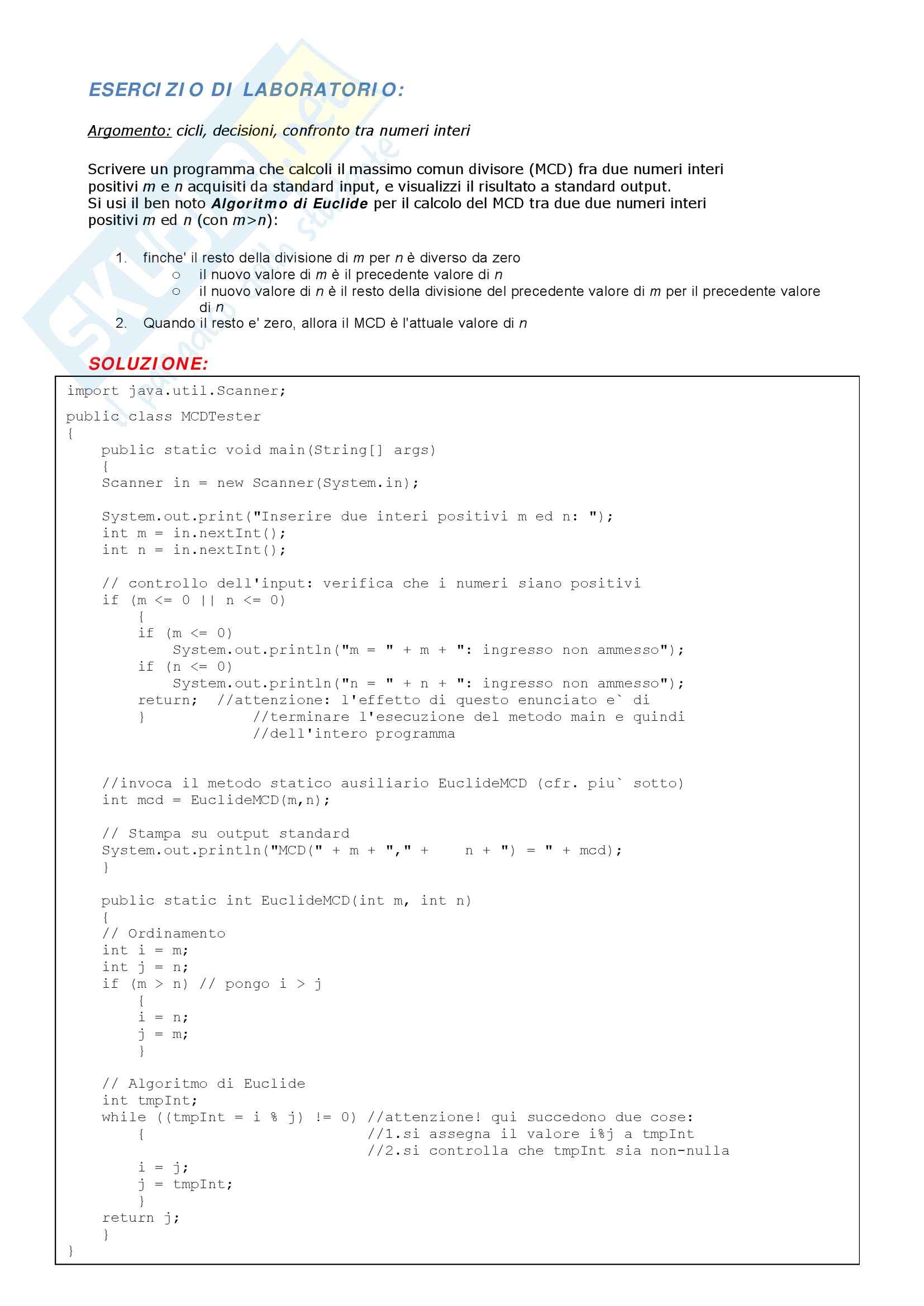 Informatica I - Esercizi algoritmo di Euclide