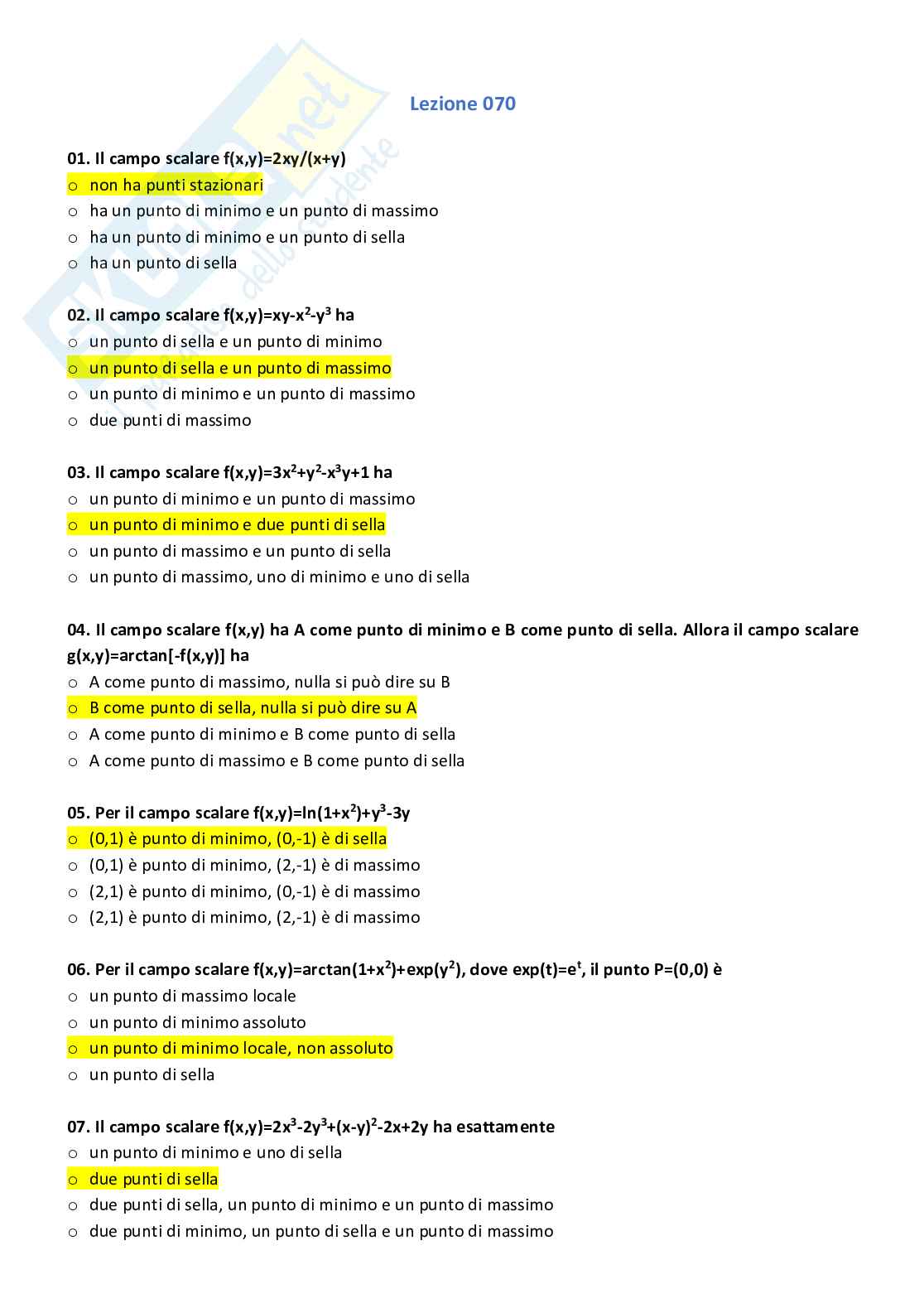 Paniere con risposte chiuse di Analisi matematica e applicazioni per Master Pag. 36