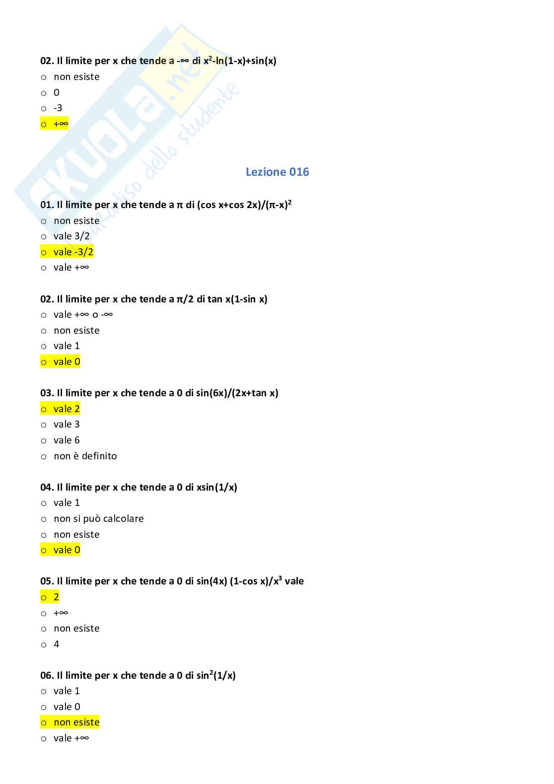 Paniere con risposte chiuse di Analisi matematica e applicazioni per Master Pag. 6