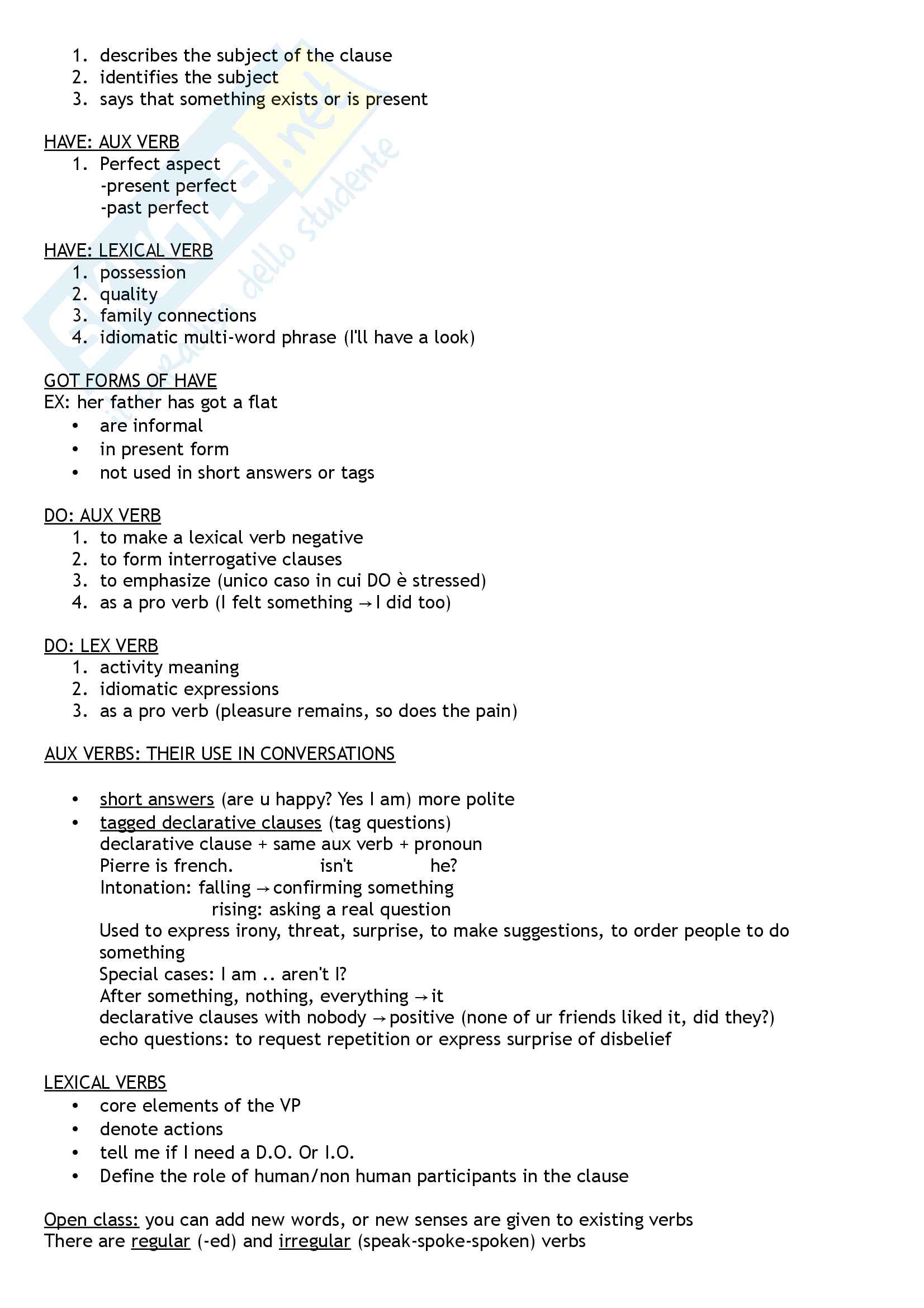Appunti di lingua inglese 1 - Verb forms, valency patterns, passive form Pag. 2