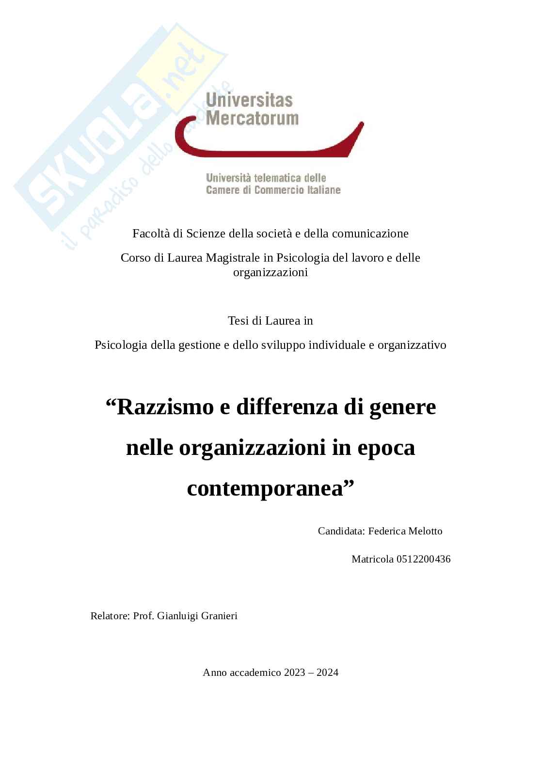 Razzismo e differenza di genere nelle organizzazioni in epoca contemporanea Pag. 1