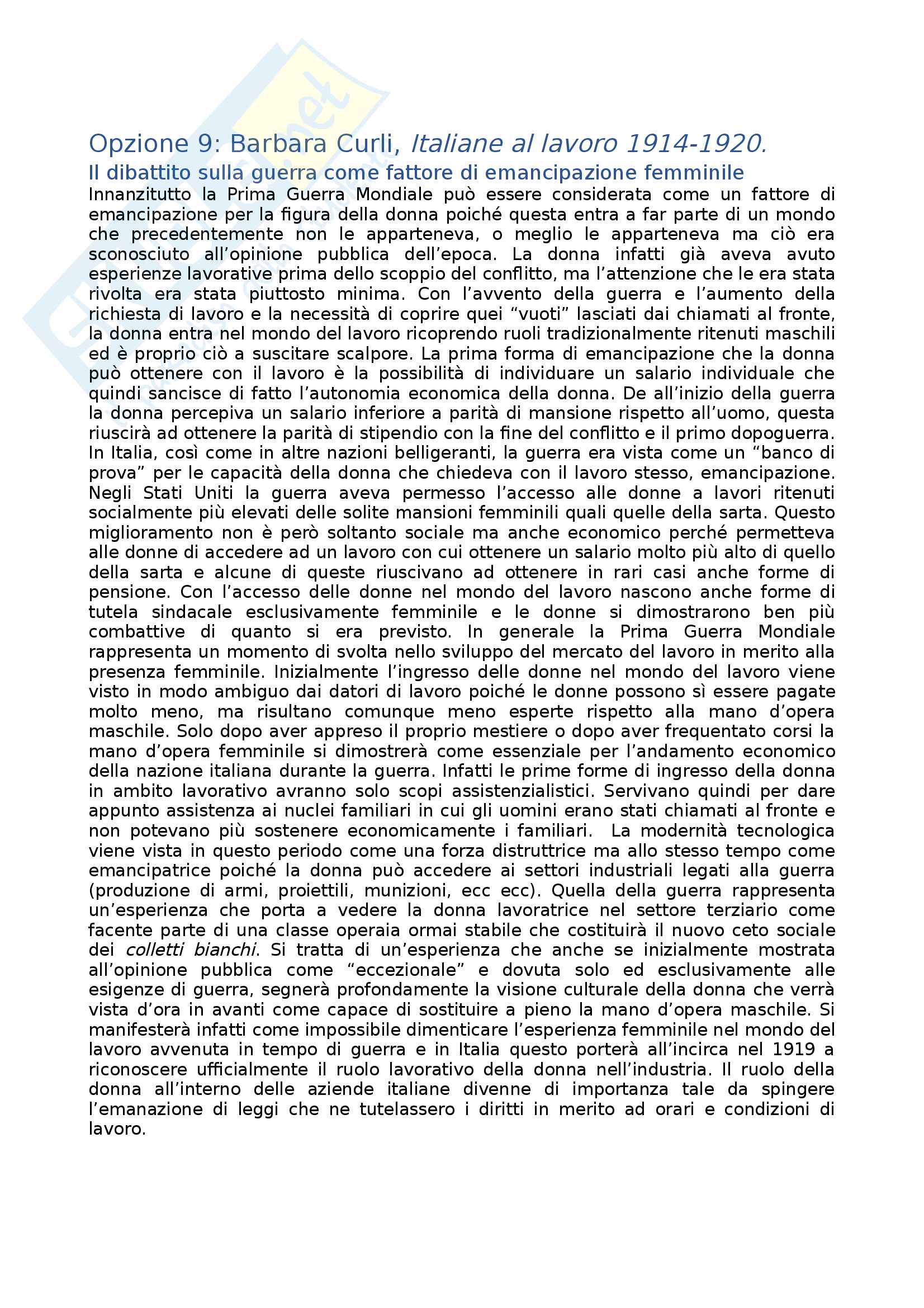 Riassunto esame Storia dell'Europa contemporanea, prof. Degli Esposti, libro consigliato Italiane al lavoro, Curli Pag. 1