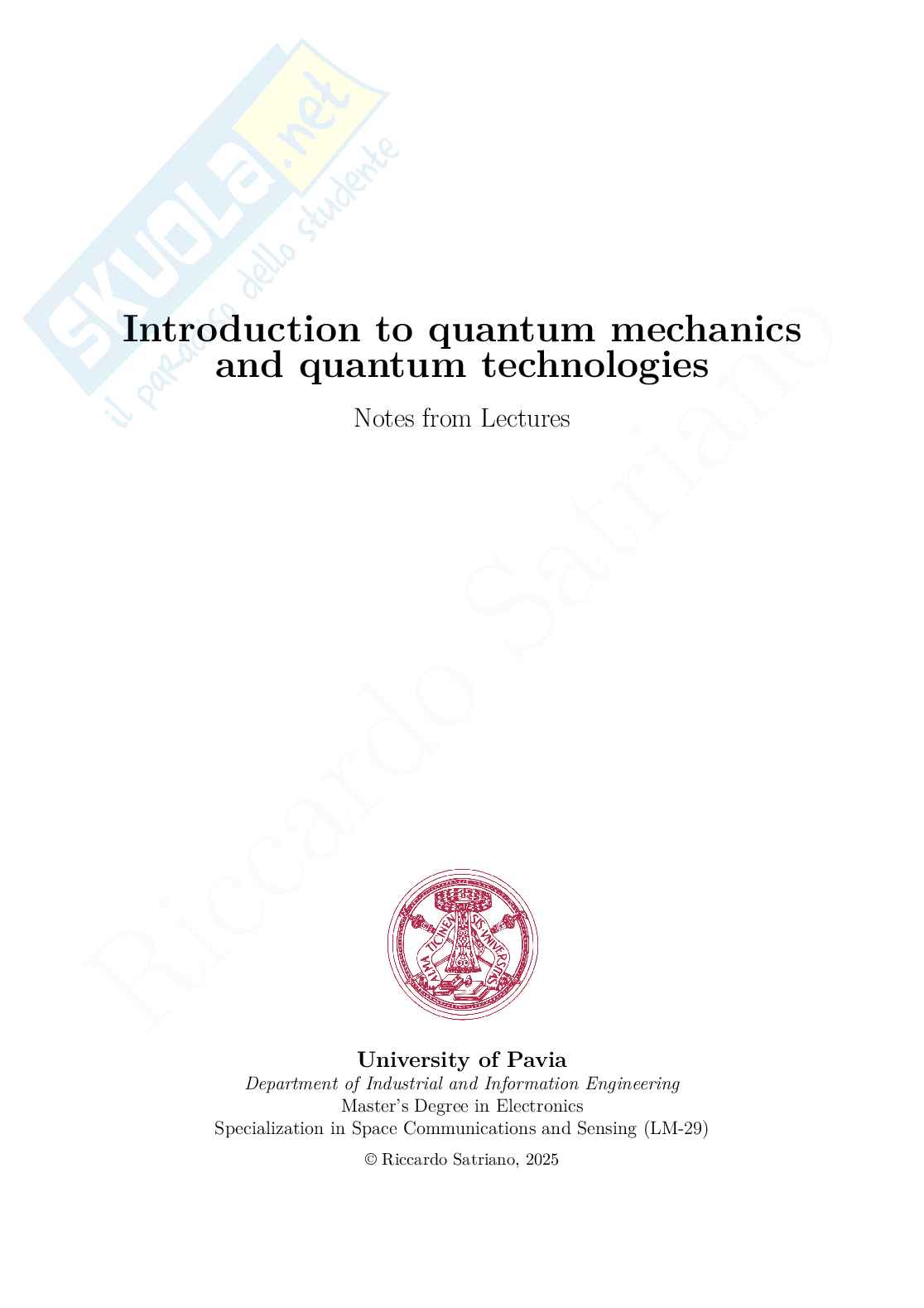 Appunti introduzione Meccanica quantistica e tecnologie Pag. 1