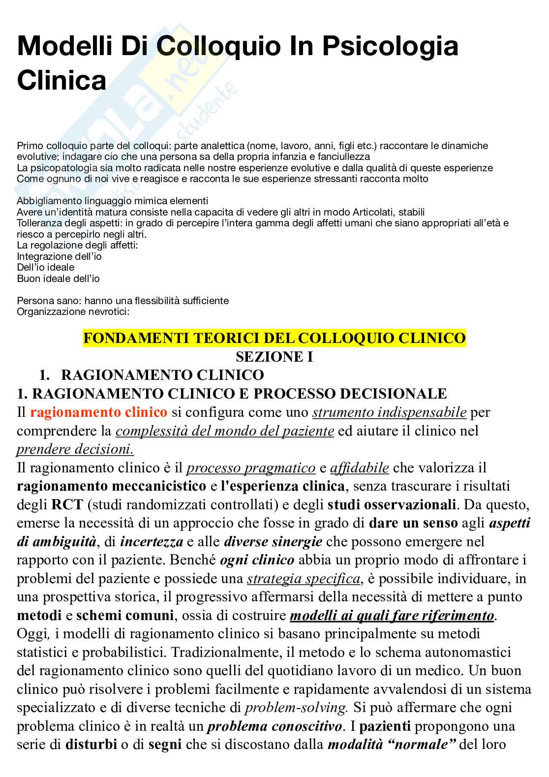 Modelli di colloquio in psicologia clinica (1 sezione) Pag. 1