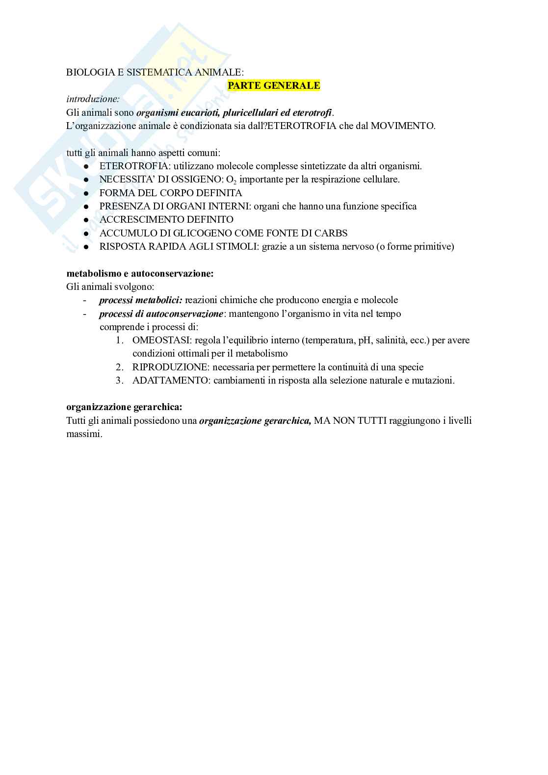 Appunti di Biologia e sistematica animale su introduzione e Bauplan Pag. 1