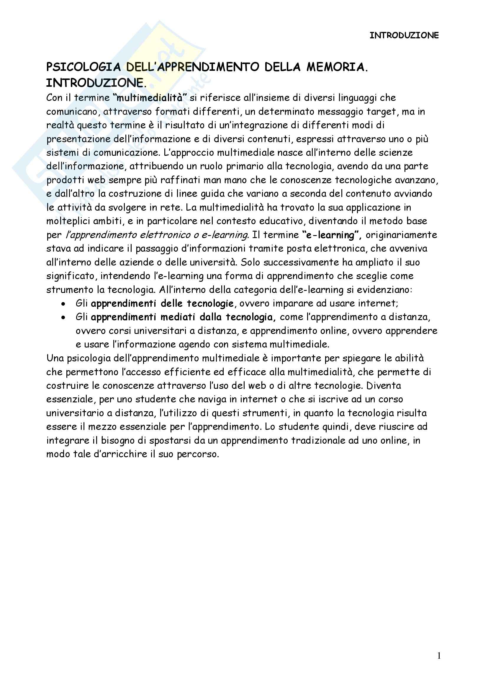 Psicologia dell'apprendimento della memoria Pag. 1