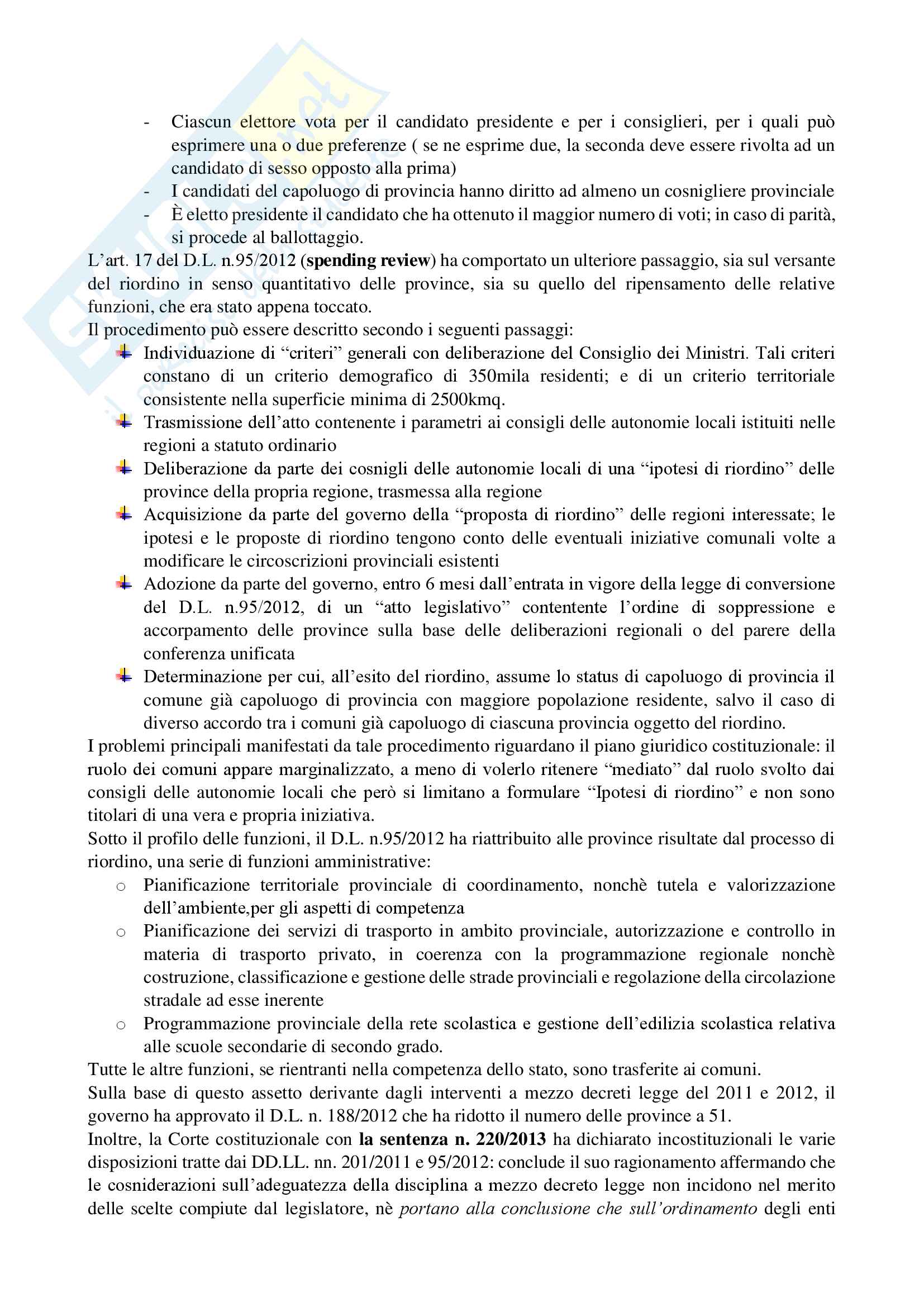 Riassunto esame diritto regionale e degli enti locali, Prof.ssa Specchia, libro consigliato Diritto degli enti locali, 14edizione (2014), Staderini, Caretti e Milazzo Pag. 21