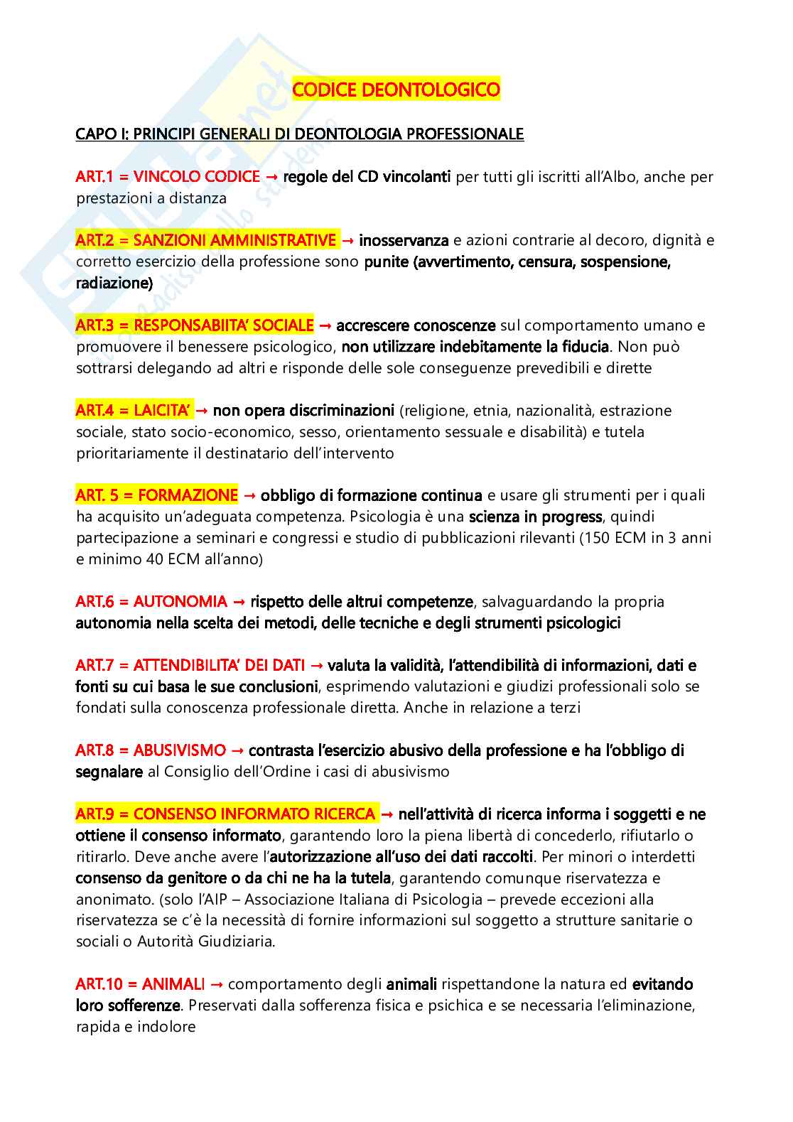 Articoli Codice Deontologico  Pag. 1