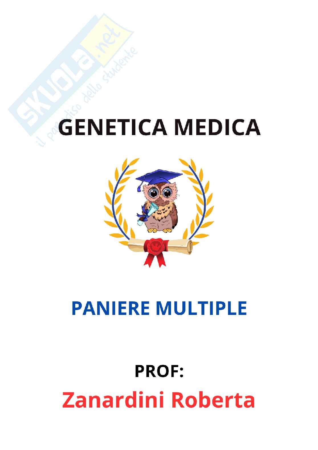 Paniere Genetica medica - Risposte multiple (2026) Pag. 1