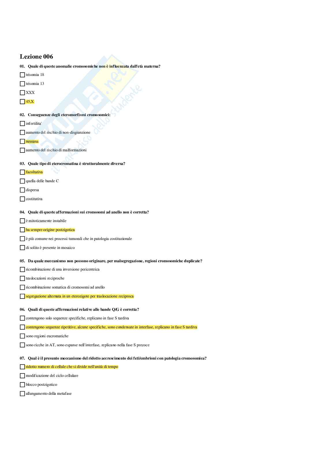 Paniere Genetica medica - Risposte multiple (2026) Pag. 11