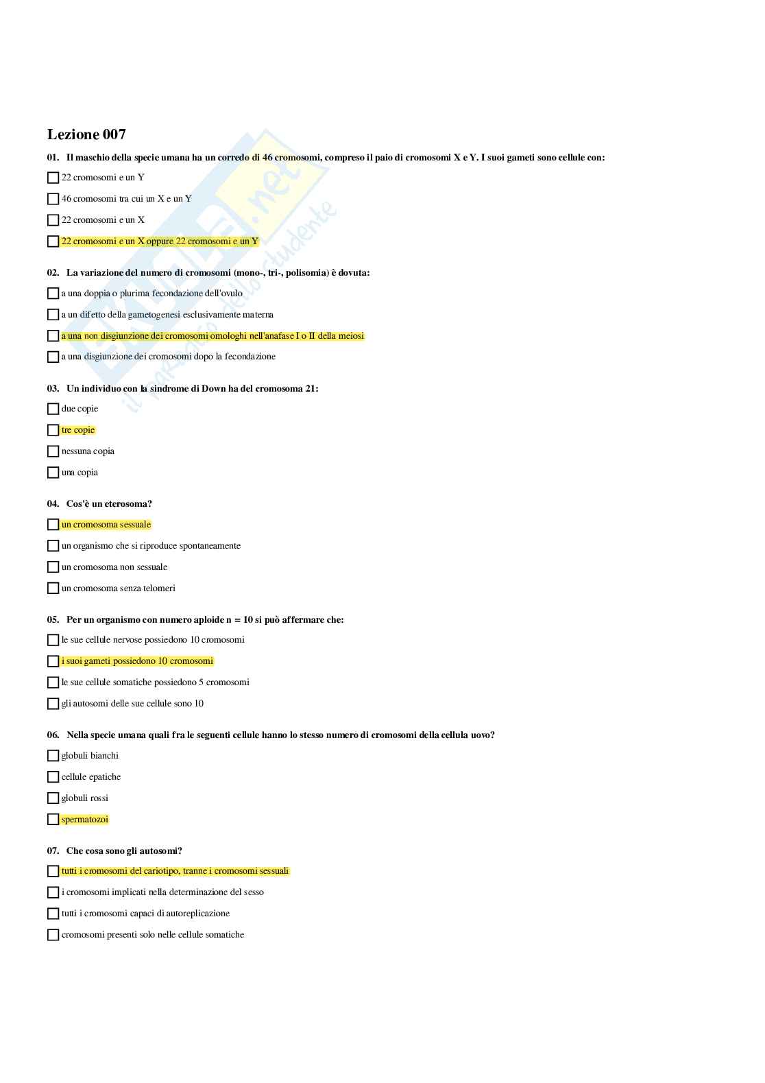 Paniere Genetica medica - Risposte multiple (2026) Pag. 21