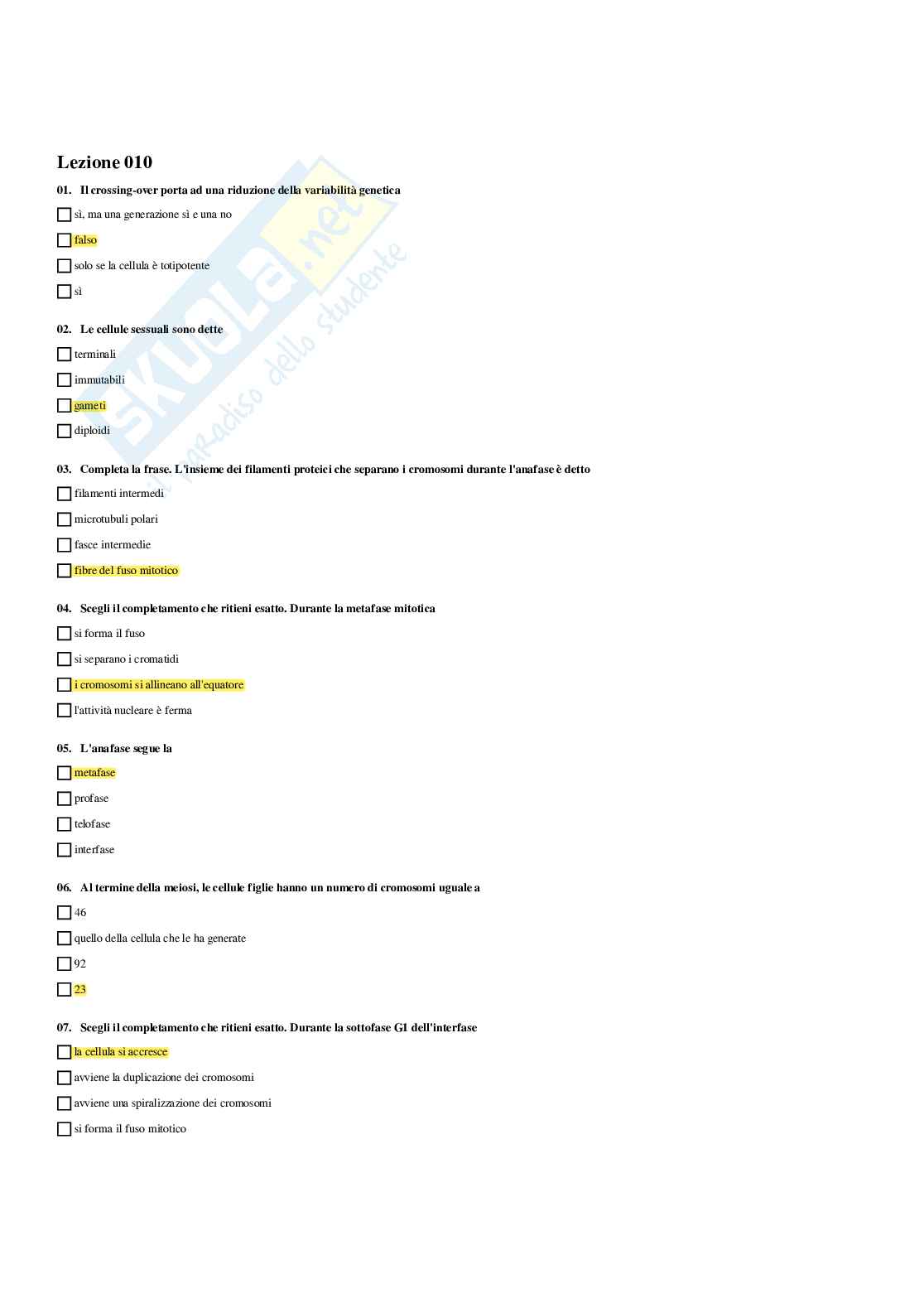 Paniere Genetica medica - Risposte multiple (2026) Pag. 26