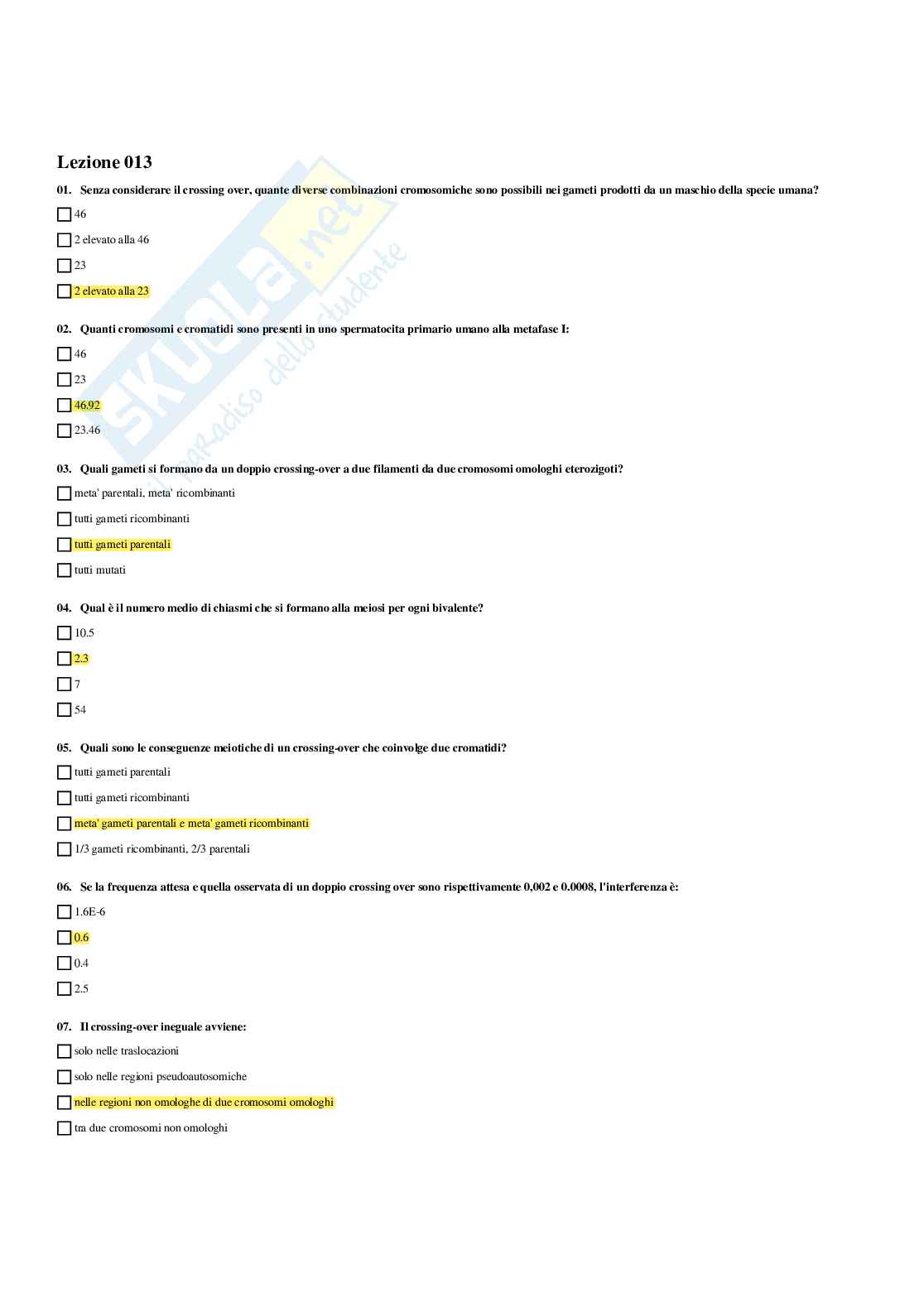 Paniere Genetica medica - Risposte multiple (2026) Pag. 31