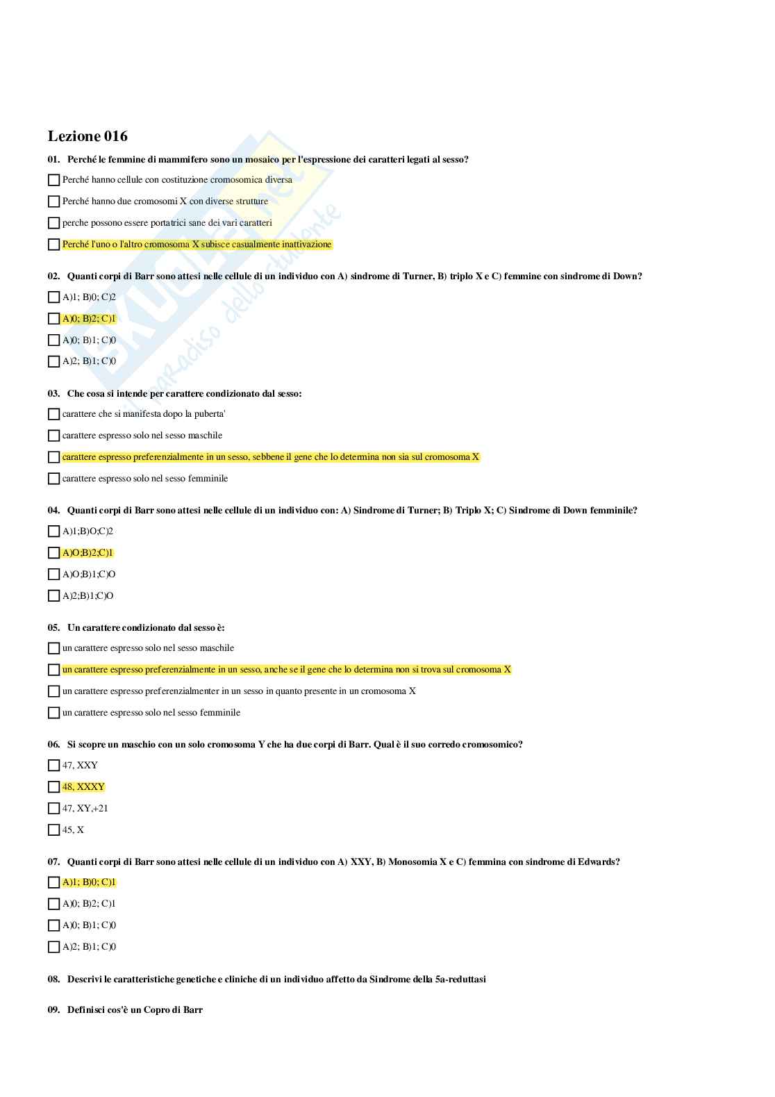 Paniere Genetica medica - Risposte multiple (2026) Pag. 36