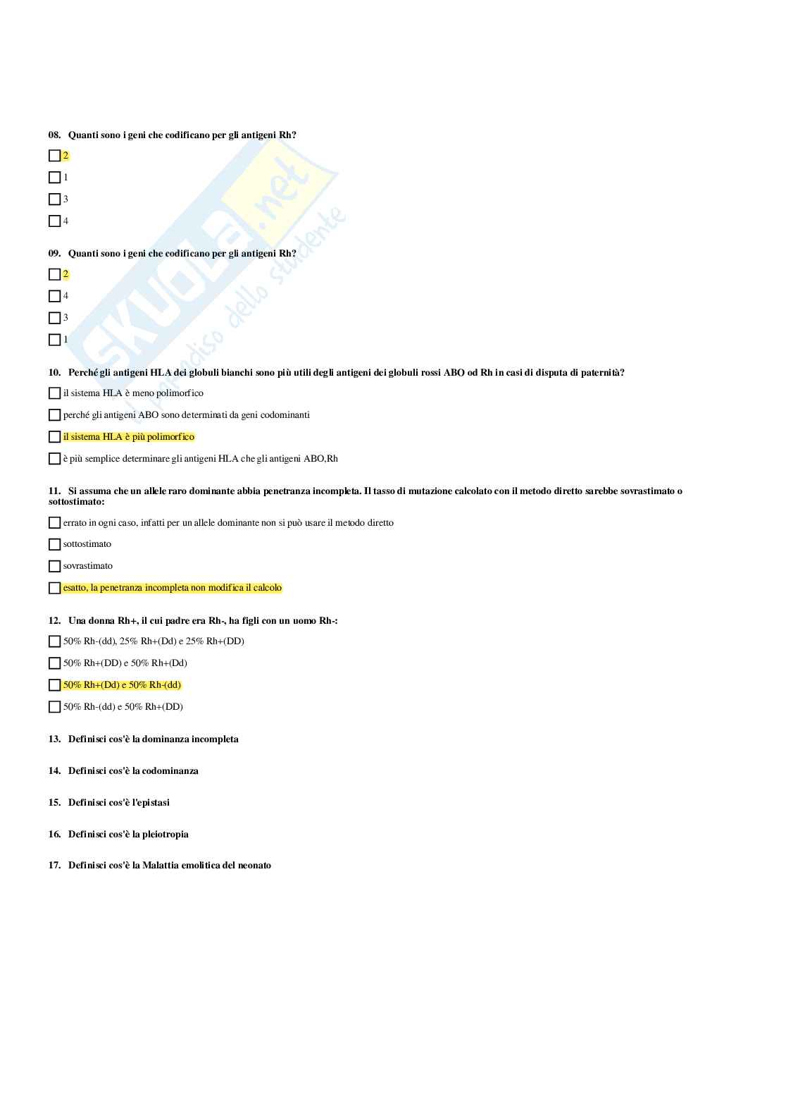 Paniere Genetica medica - Risposte multiple (2026) Pag. 41