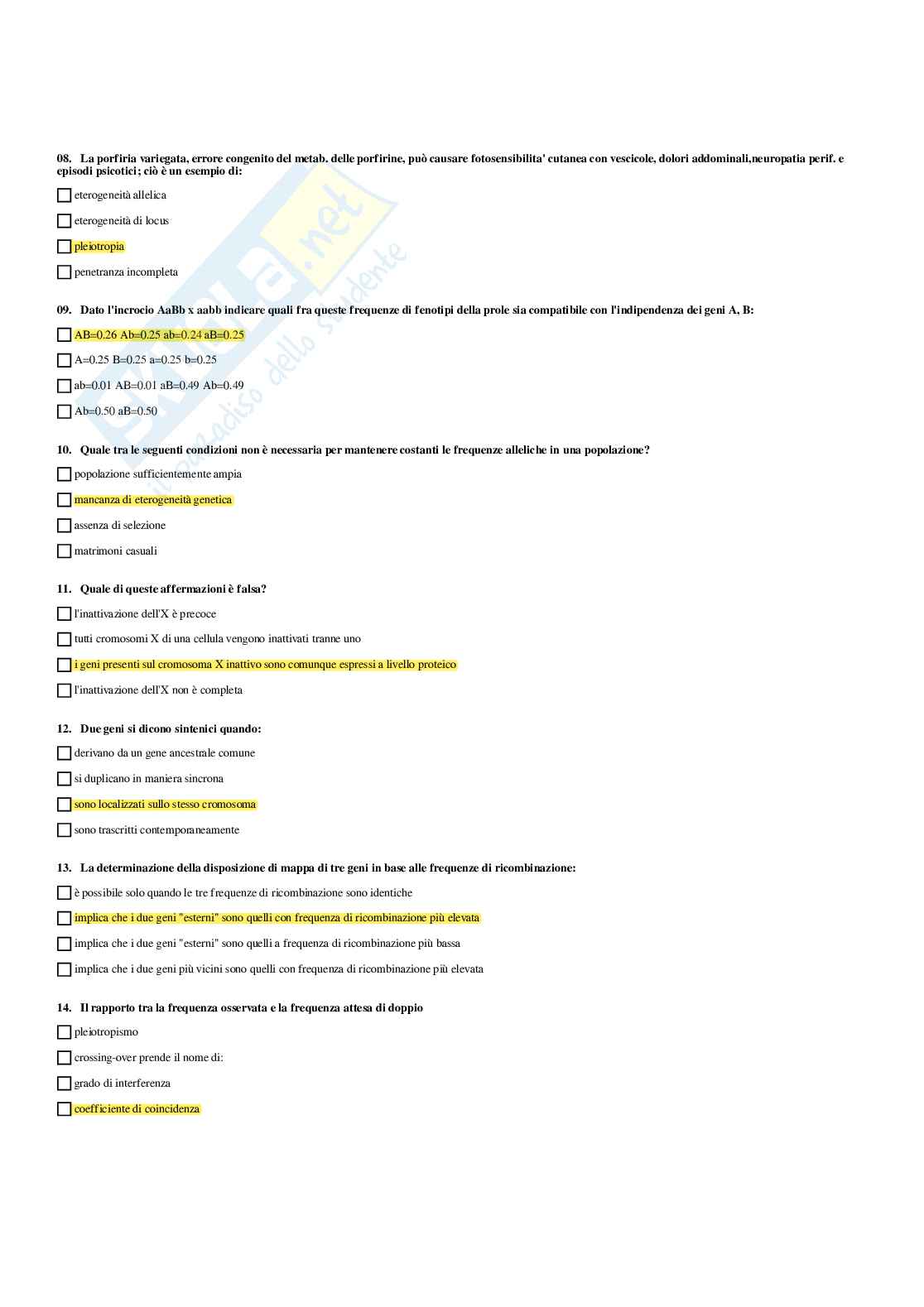 Paniere Genetica medica - Risposte multiple (2026) Pag. 46