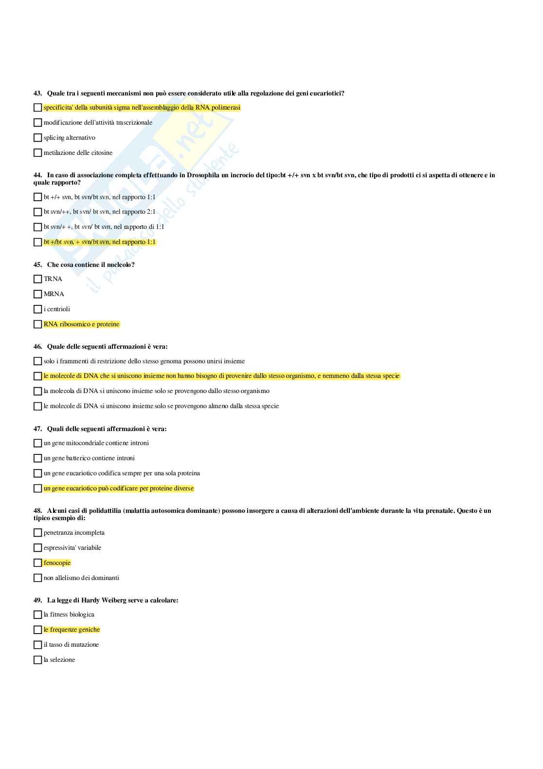 Paniere Genetica medica - Risposte multiple (2026) Pag. 51