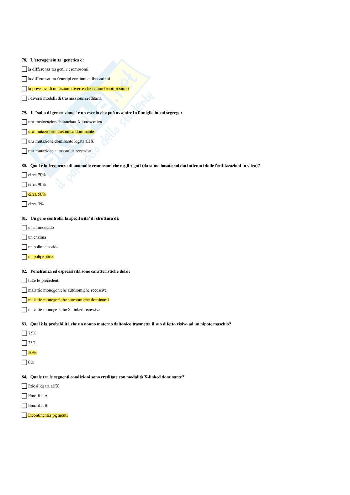 Paniere Genetica medica - Risposte multiple (2026) Pag. 56