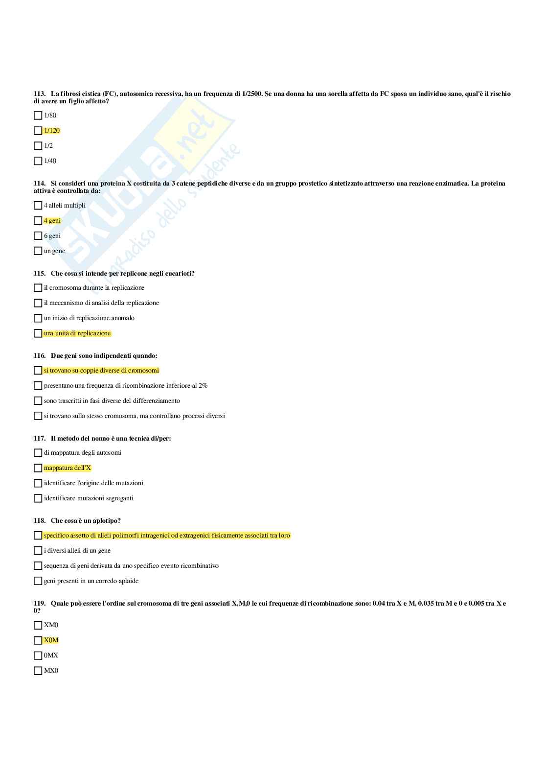 Paniere Genetica medica - Risposte multiple (2026) Pag. 61