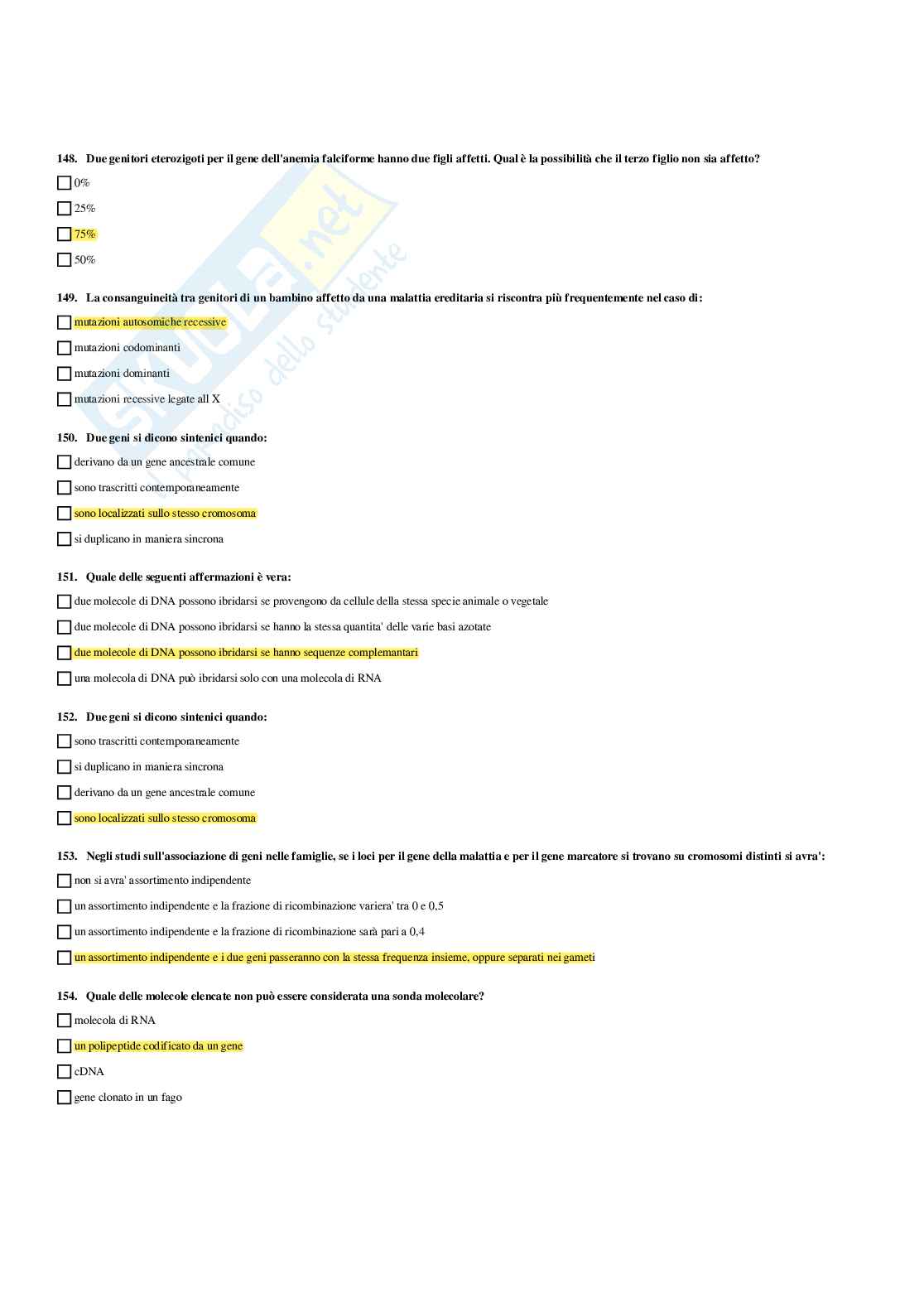 Paniere Genetica medica - Risposte multiple (2026) Pag. 66