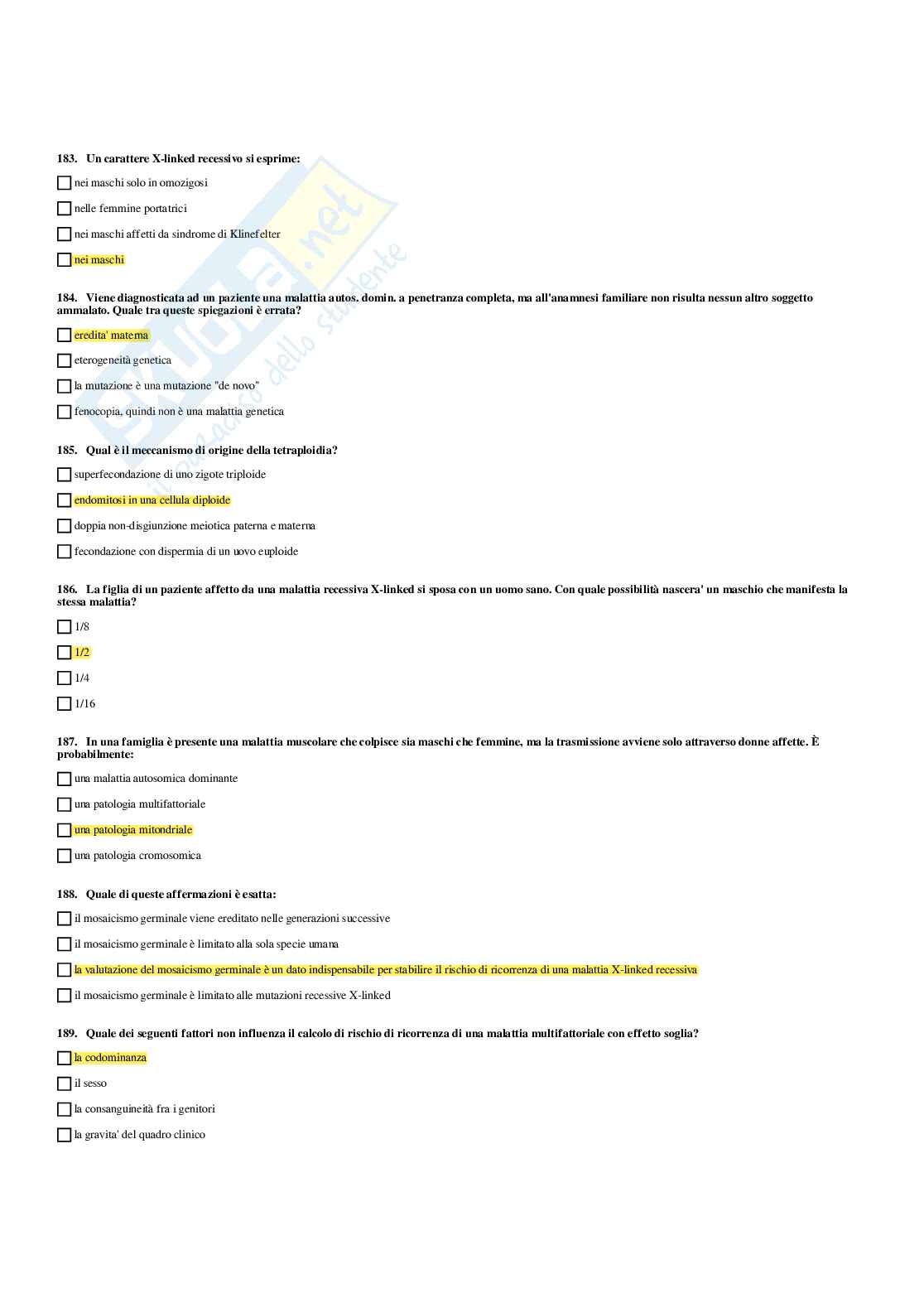 Paniere Genetica medica - Risposte multiple (2026) Pag. 71