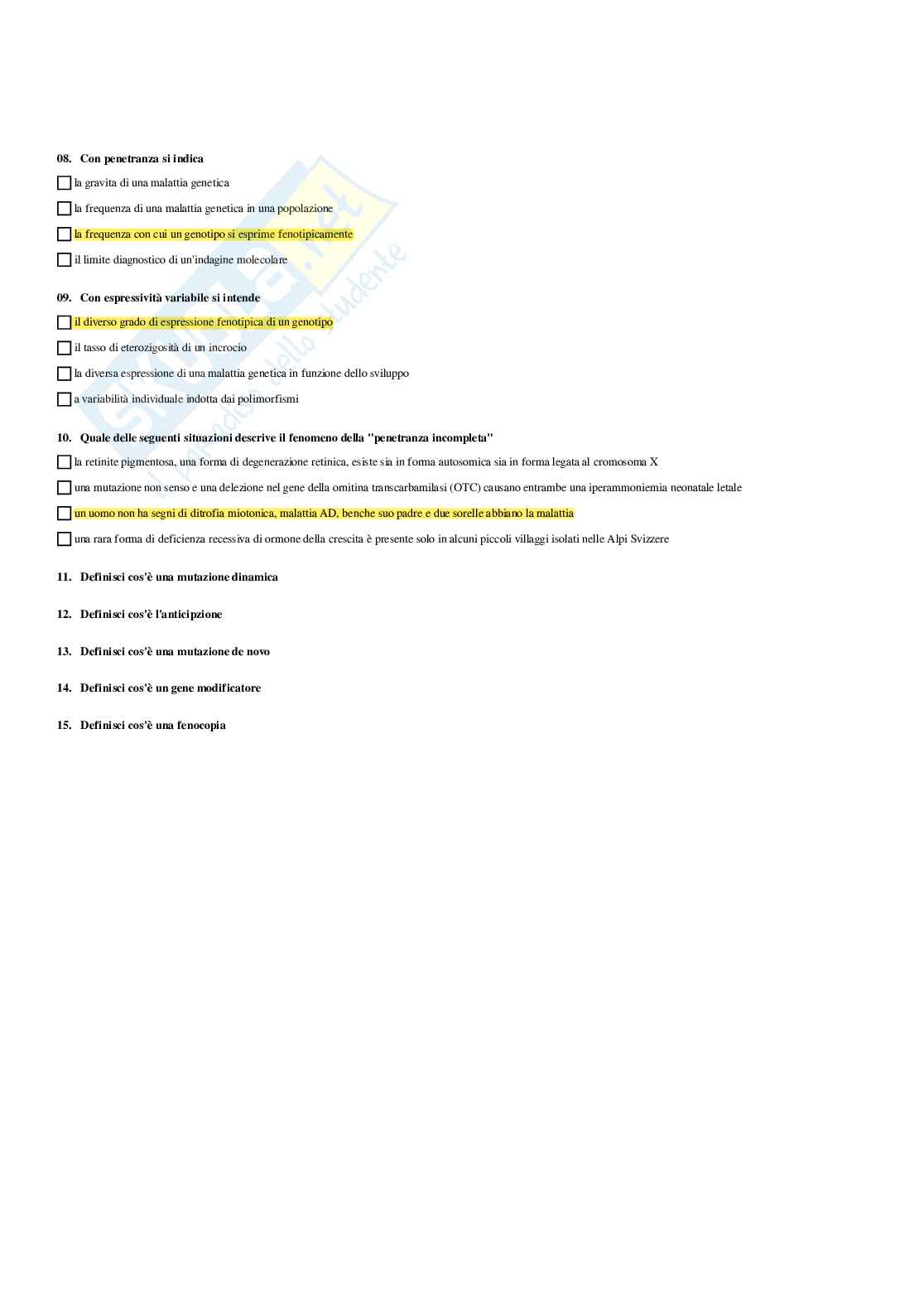 Paniere Genetica medica - Risposte multiple (2026) Pag. 76