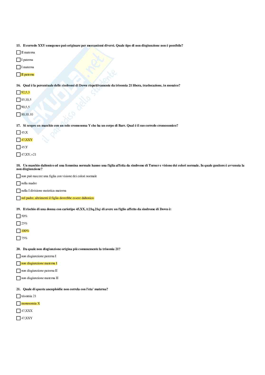 Paniere Genetica medica - Risposte multiple (2026) Pag. 86
