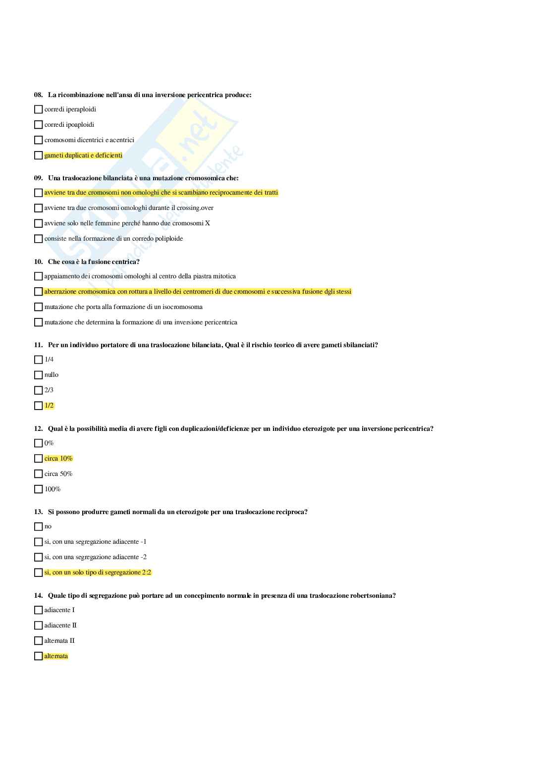 Paniere Genetica medica - Risposte multiple (2026) Pag. 91
