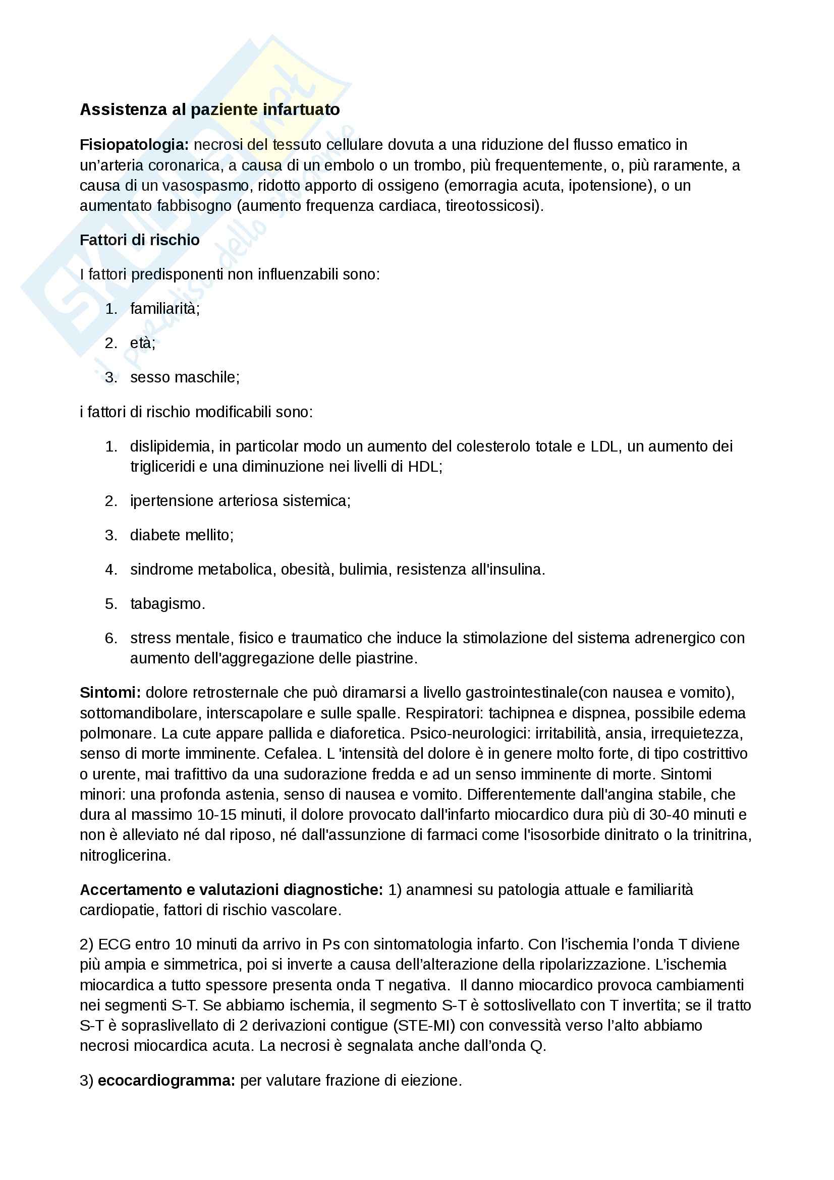 Assistenza al paziente infartuato, Infermieristica d'urgenza Pag. 1