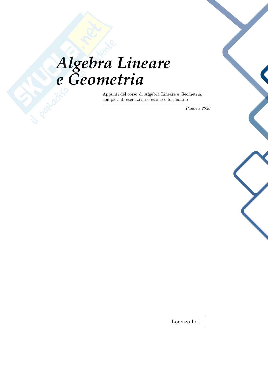 Algebra Lineare e Geometria Pag. 1