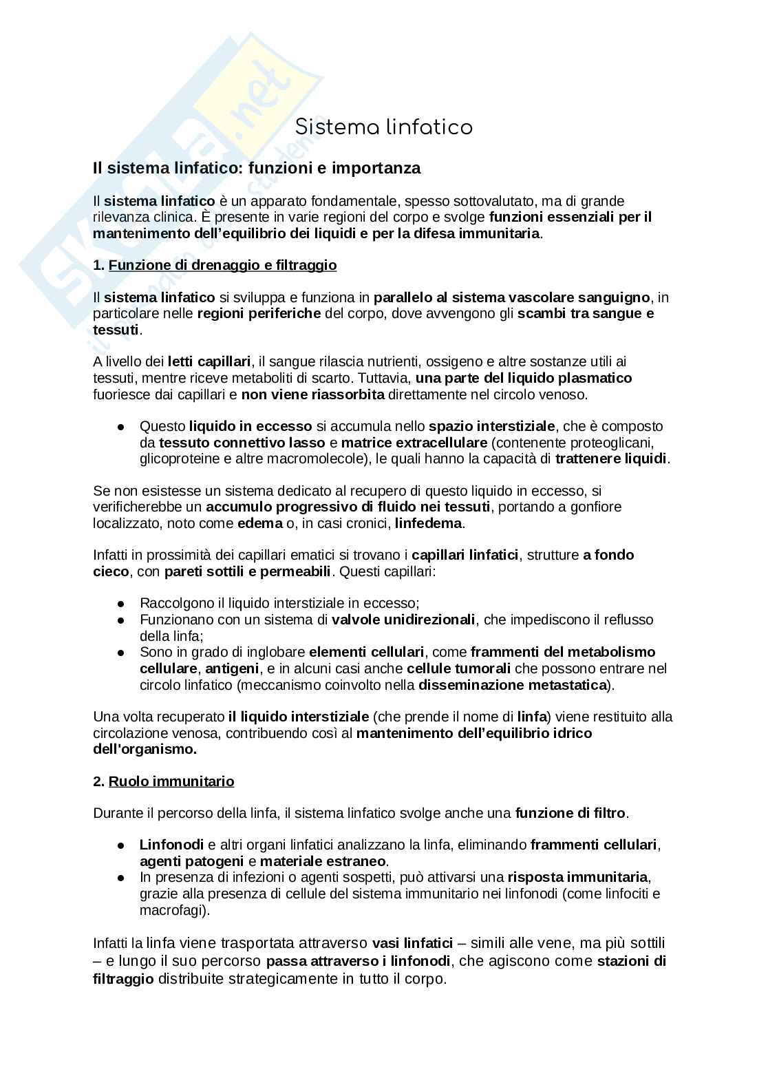 Sistema linfatico  Pag. 1
