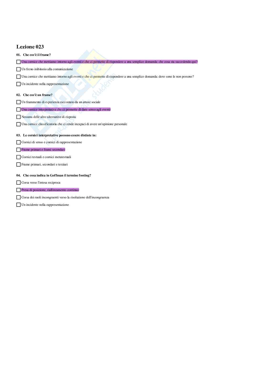 Paniere Sociologia della comunicazione e dell'informazione - Risposte multiple - aggiornato (2026) Pag. 26