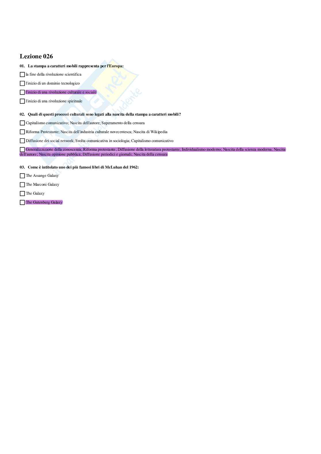 Paniere Sociologia della comunicazione e dell'informazione - Risposte multiple - aggiornato (2026) Pag. 31