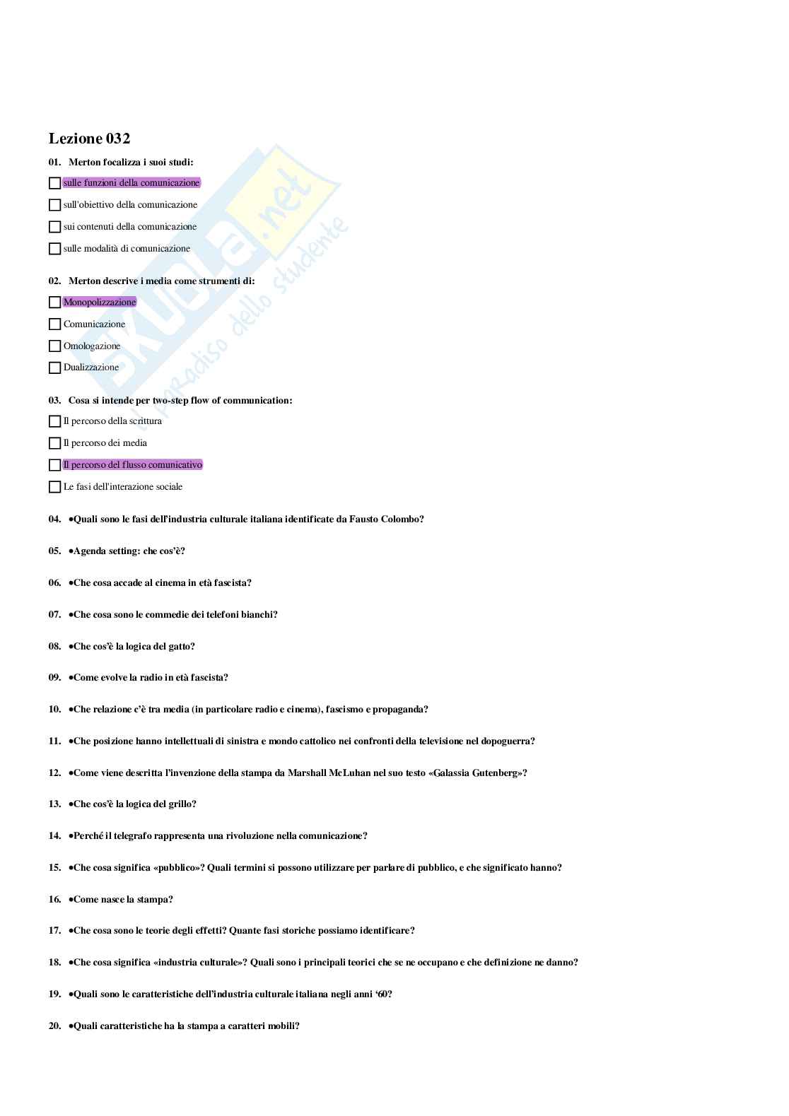 Paniere Sociologia della comunicazione e dell'informazione - Risposte multiple - aggiornato (2026) Pag. 36