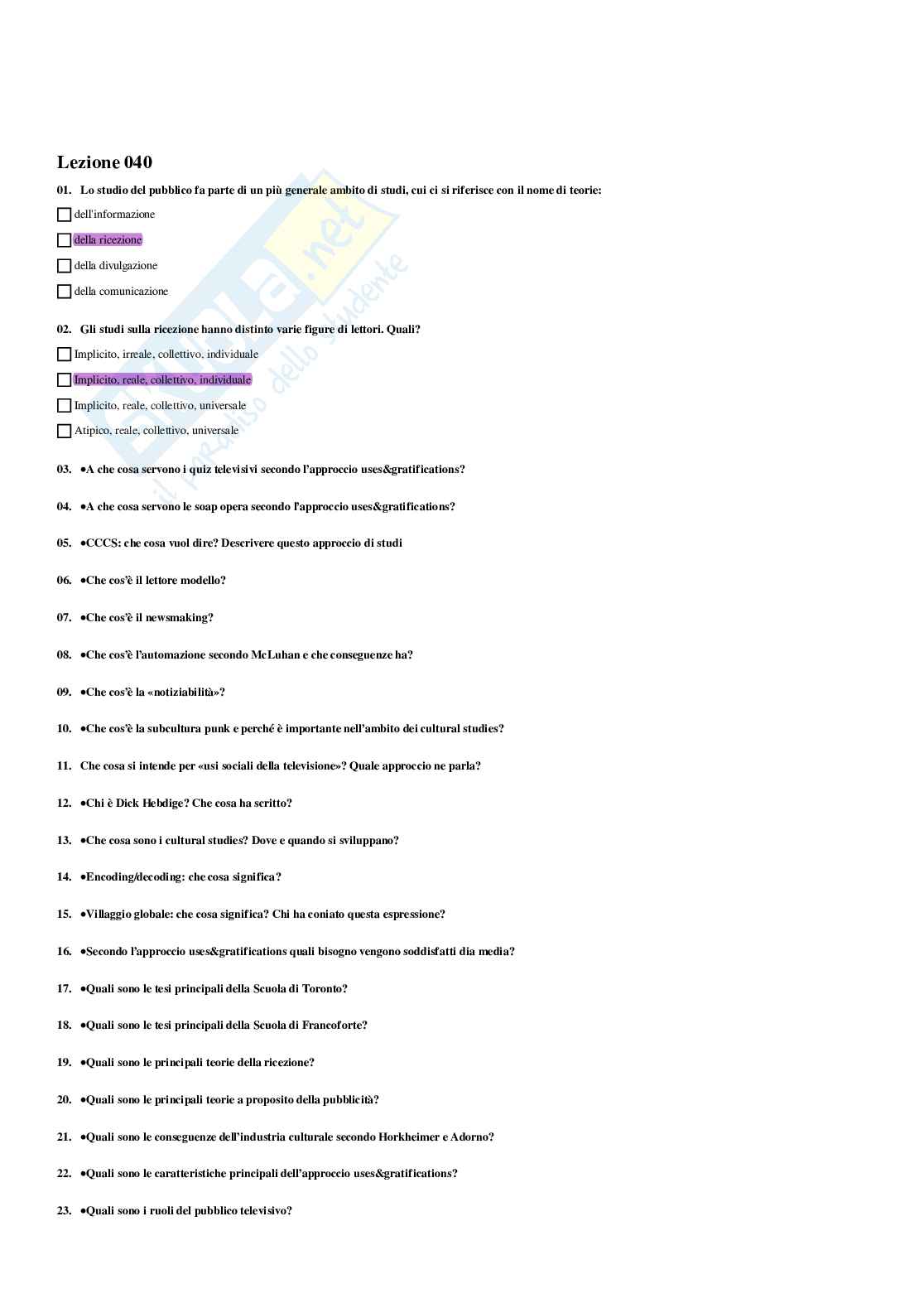 Paniere Sociologia della comunicazione e dell'informazione - Risposte multiple - aggiornato (2026) Pag. 46