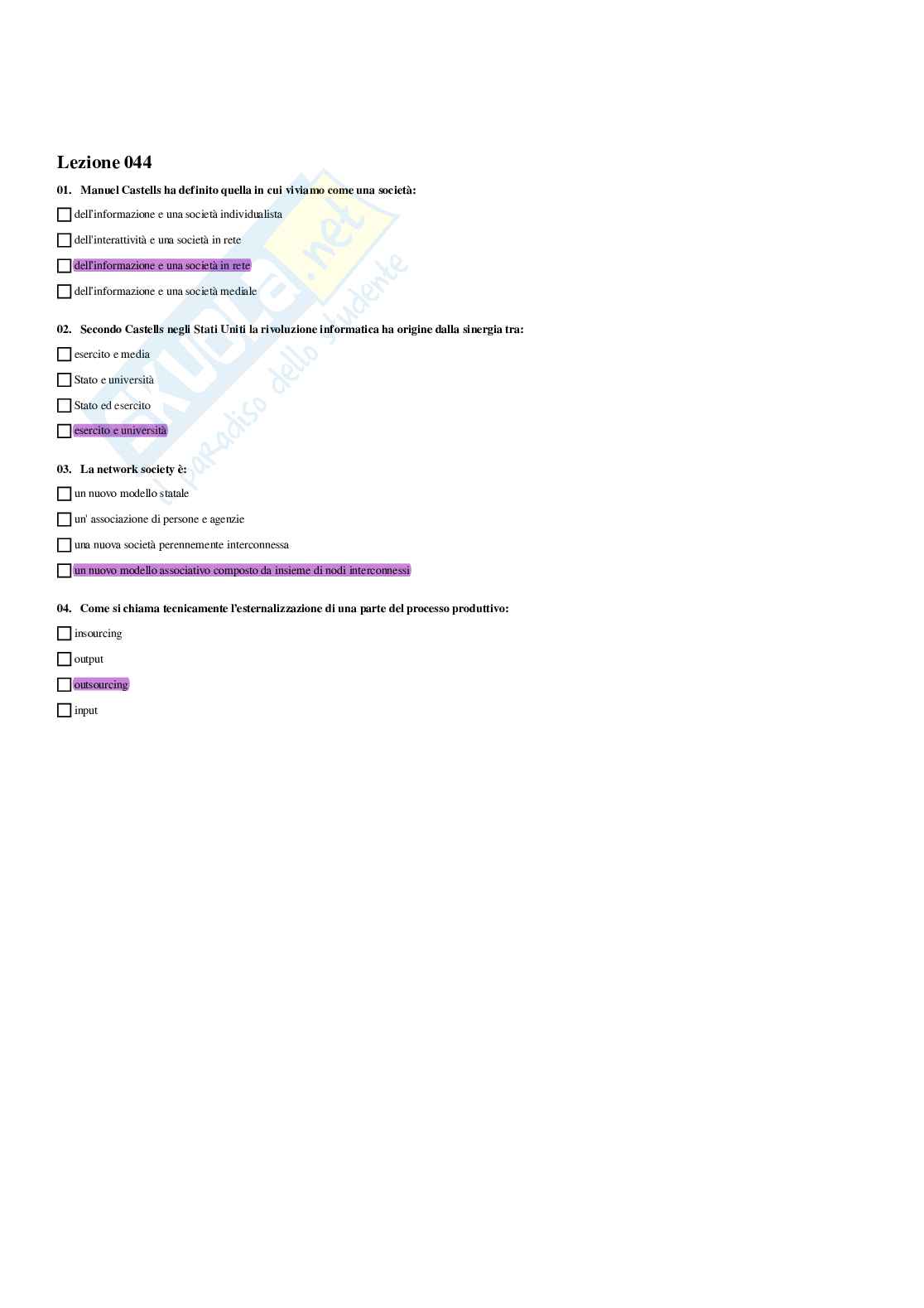 Paniere Sociologia della comunicazione e dell'informazione - Risposte multiple - aggiornato (2026) Pag. 51