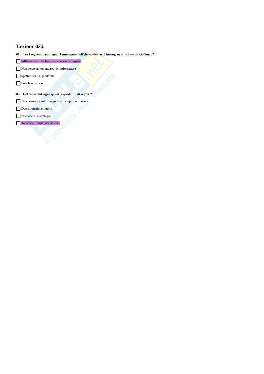 Paniere Sociologia della comunicazione e dell'informazione - Risposte multiple - aggiornato (2026) Pag. 61
