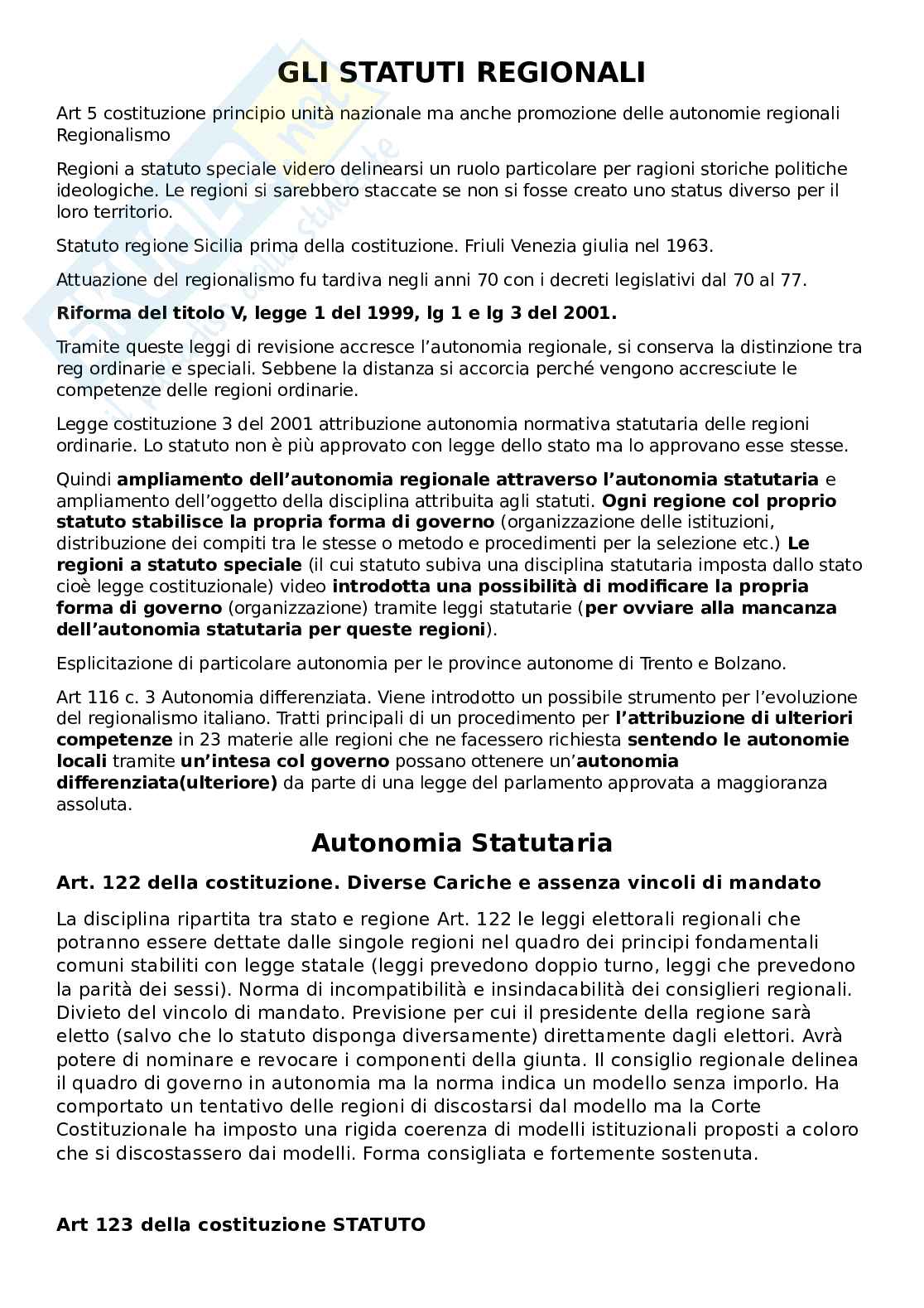 Statuto delle Regioni Pag. 1