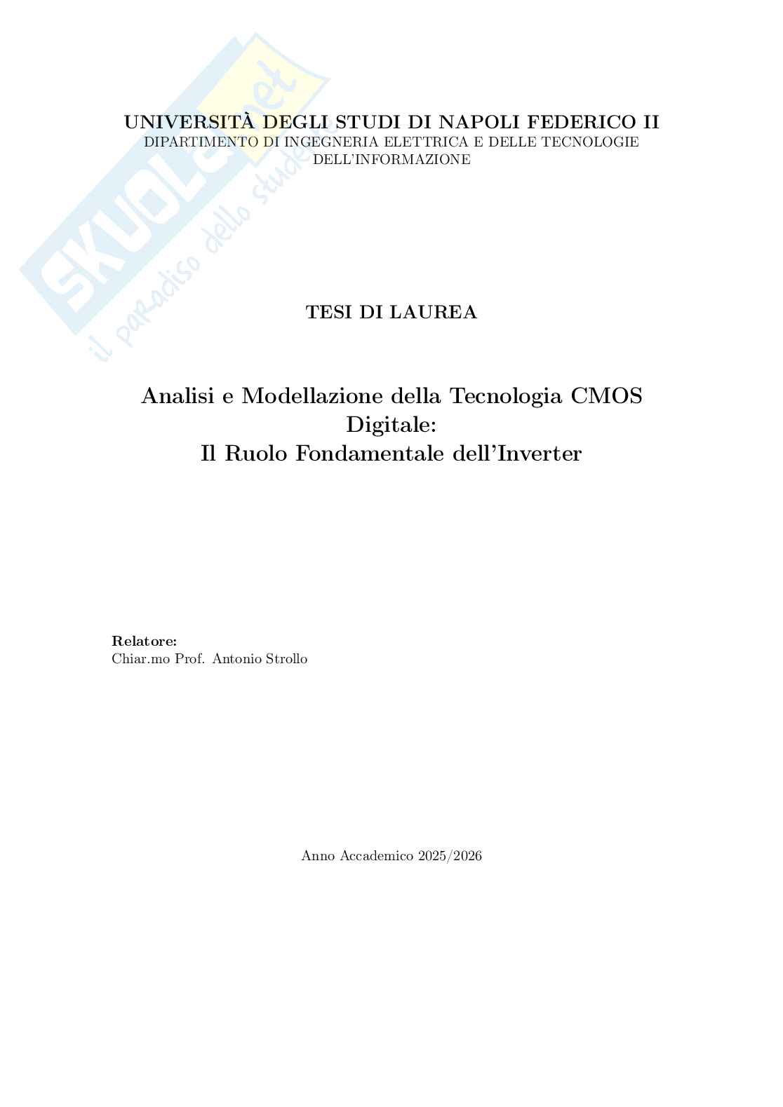 Analsi e modellazione della tecnologia CMOS: il ruolo fondamentale dell'inverter Pag. 1