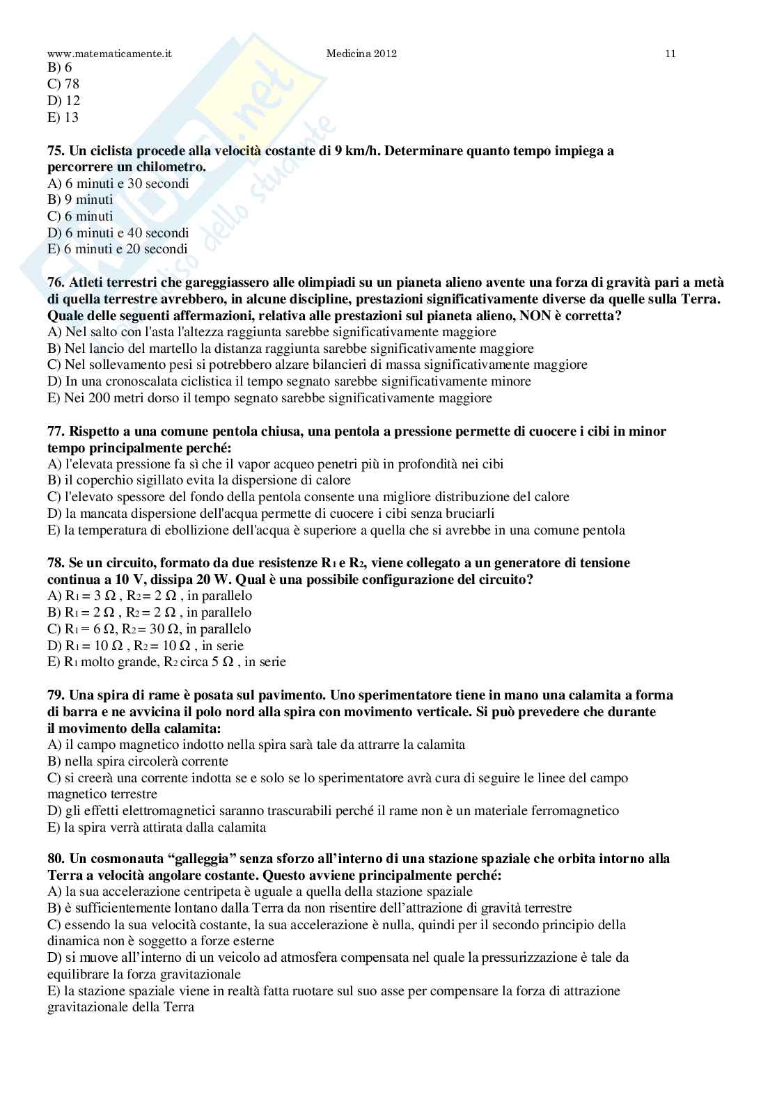 2012 Medicina e Odontoiatria: test di ammissione Pag. 11