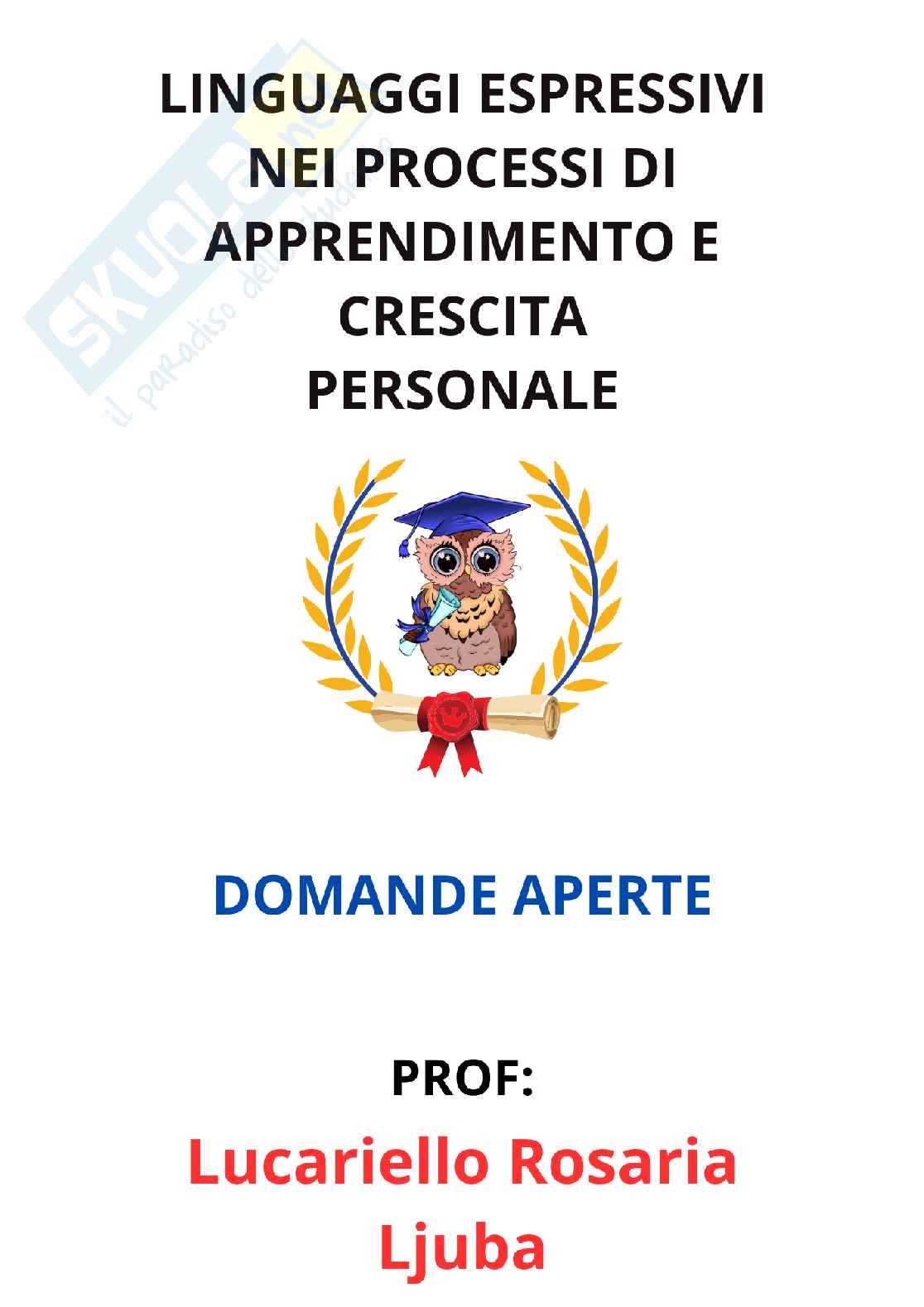 Paniere Linguaggi espressivi nei processi di apprendimento e crescita personale - Risposte aperte - aggiornato (2026) Pag. 1