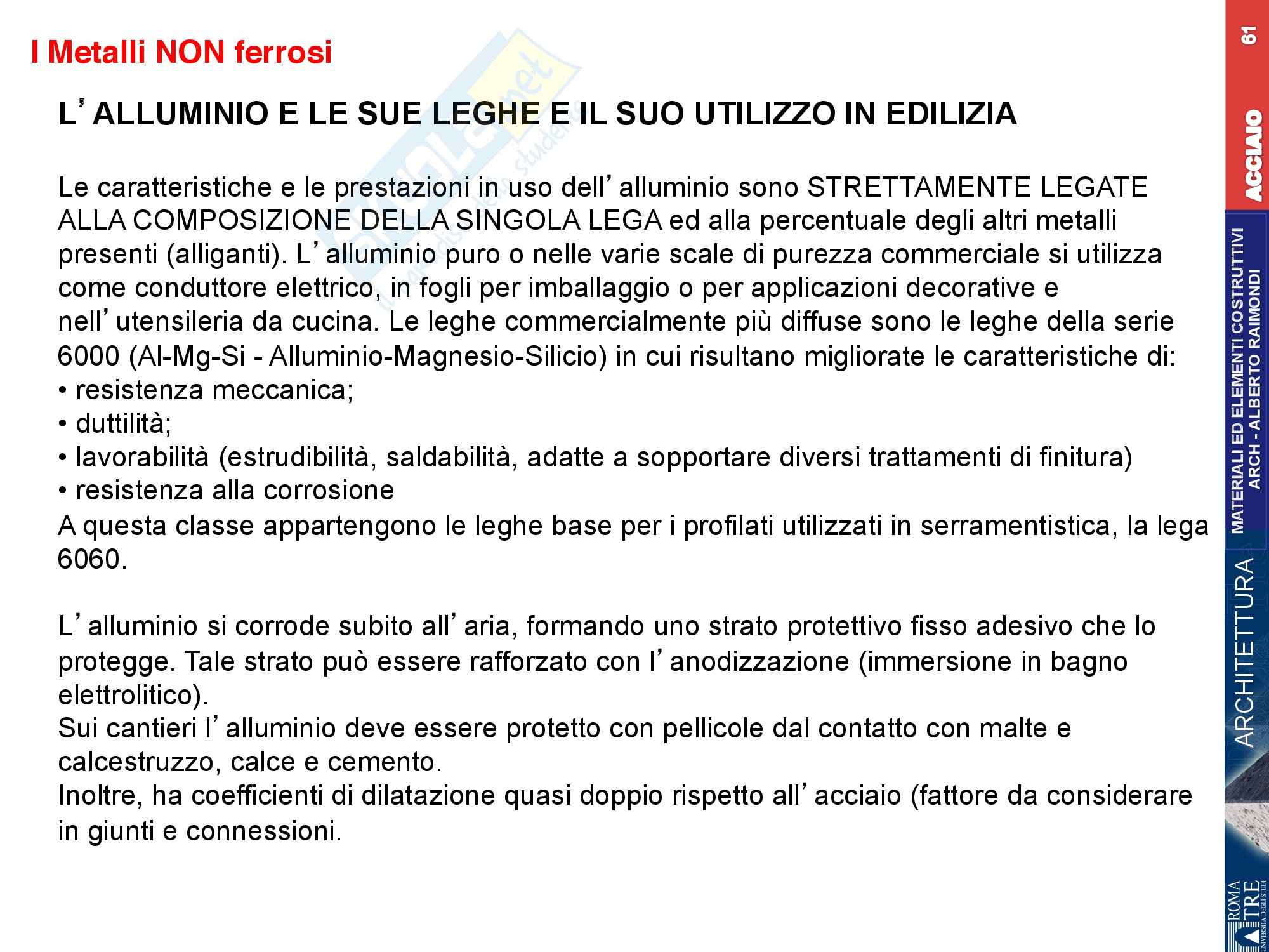 Acciaio, Materiali e elementi costruttivi Pag. 61