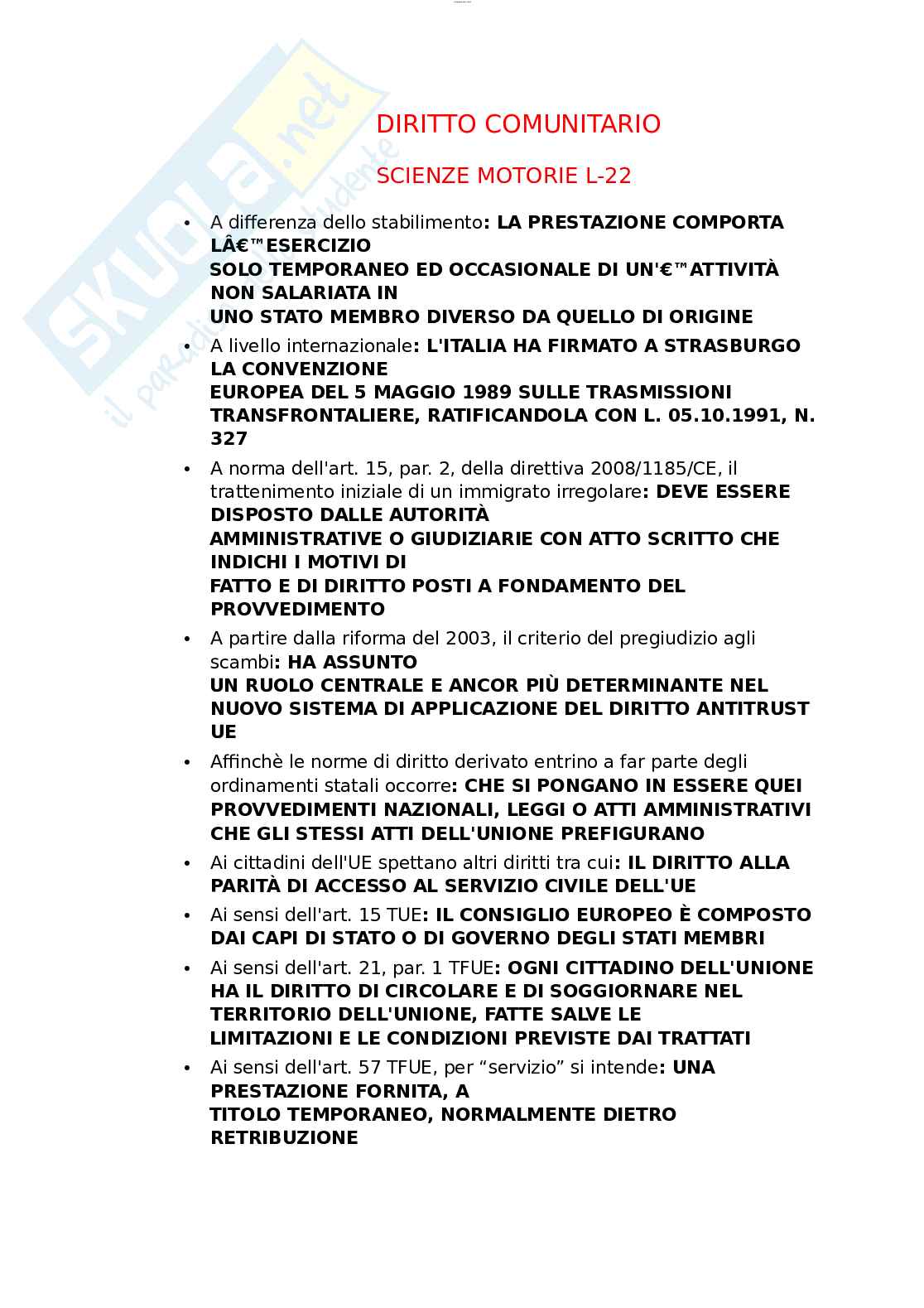 Paniere esame Diritto comunitario  Pag. 1