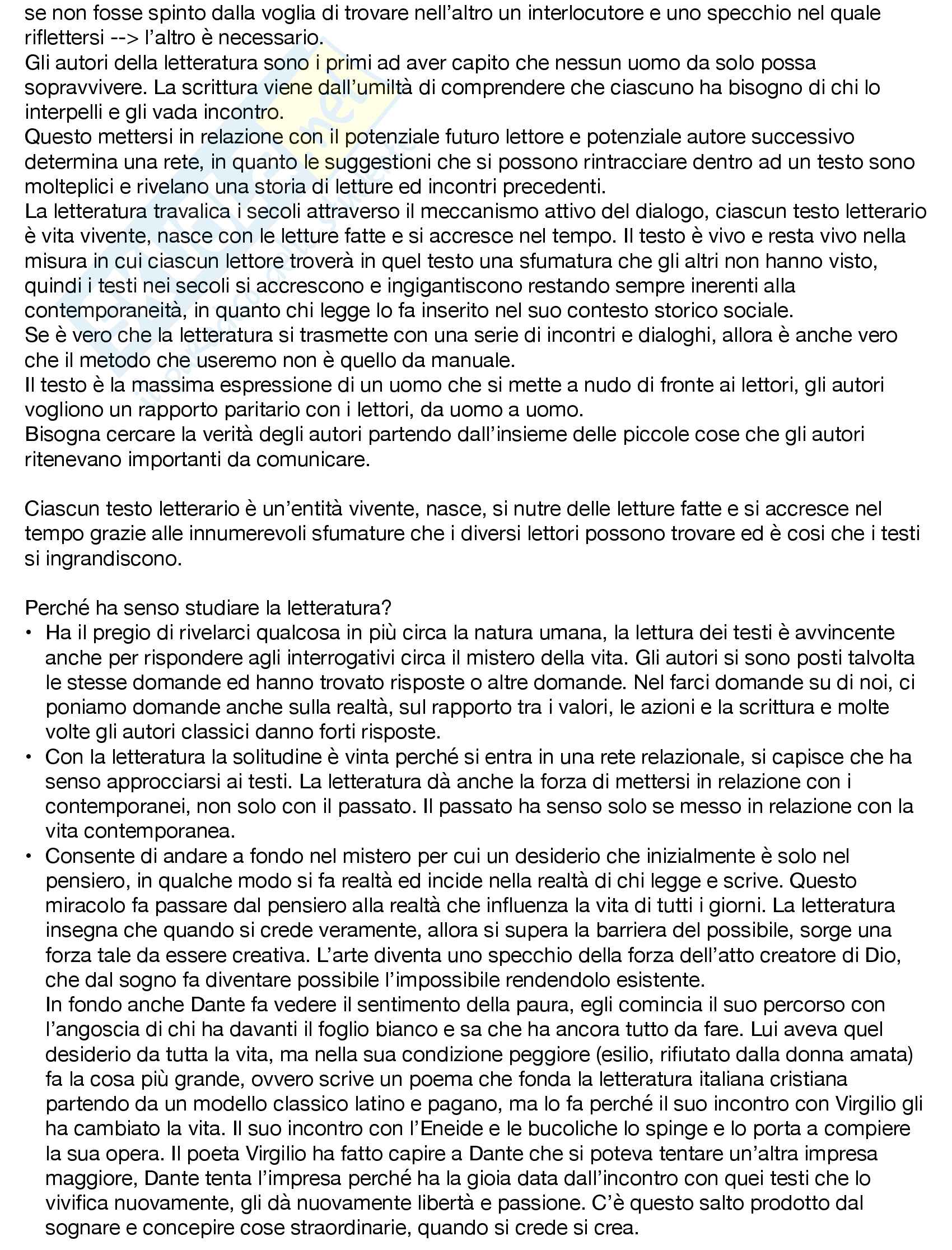 Appunti di Letteratura Italiana - I modulo - Prof D'Alessandro Pag. 2