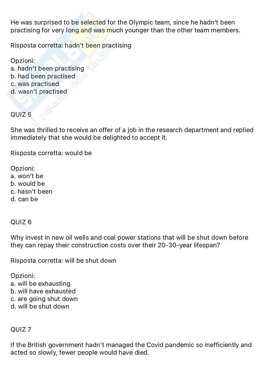 Domande Idoneità Lingua Inglese B2/B1 per tutti i corsi- (Crocette, Cloze, Reading) Pag. 2
