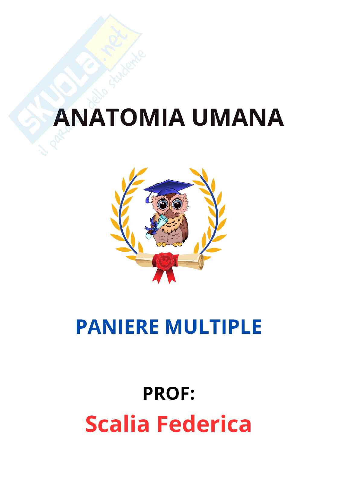 Paniere Anatomia umana - Risposte multiple - aggiornato (2026) Pag. 1